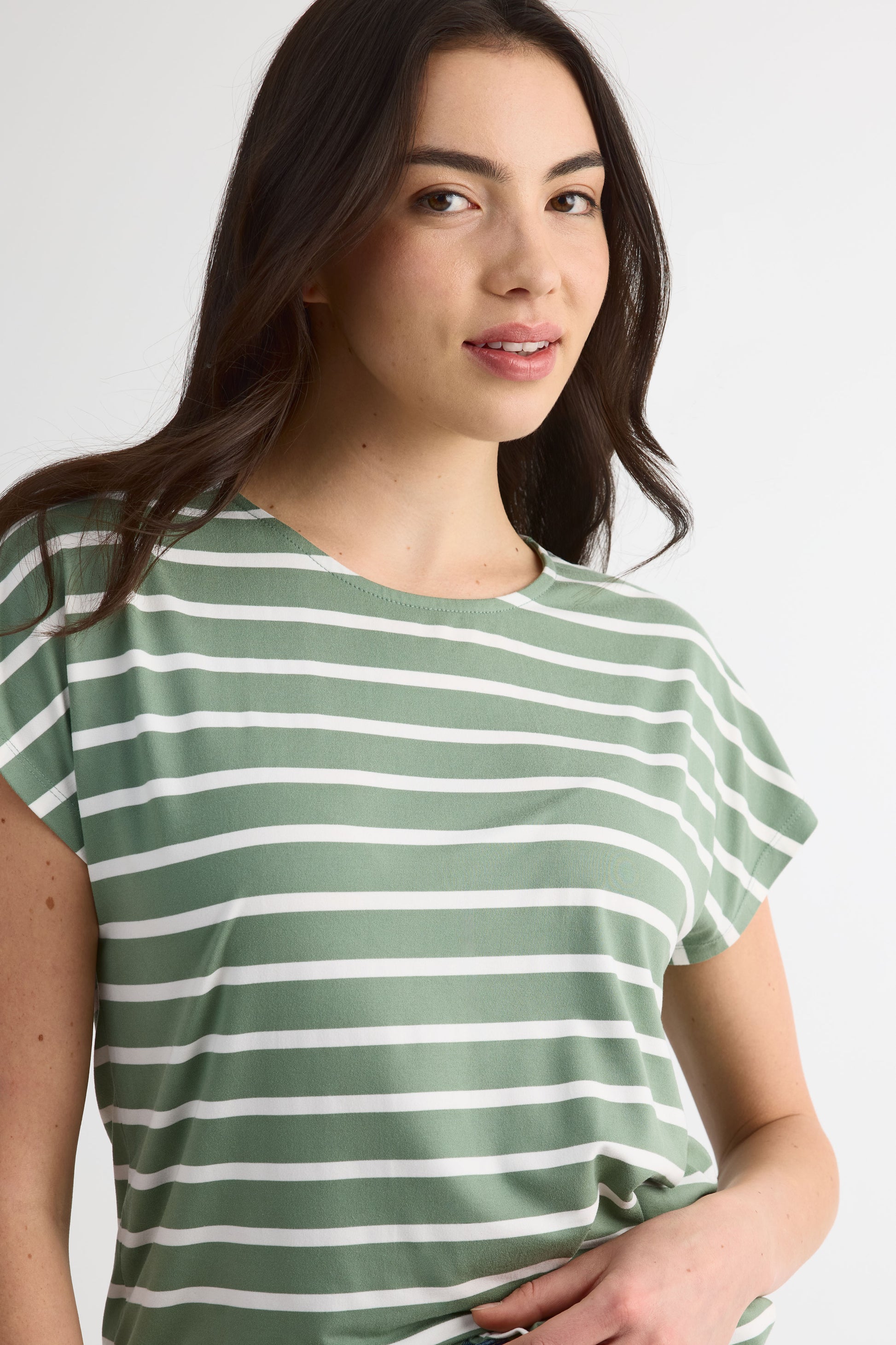 Chandail M/courtes rayé en jersey – Femme && VERT/MULTI