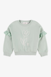 Chandail ouaté manches longues à frills - Enfant fille && VERT