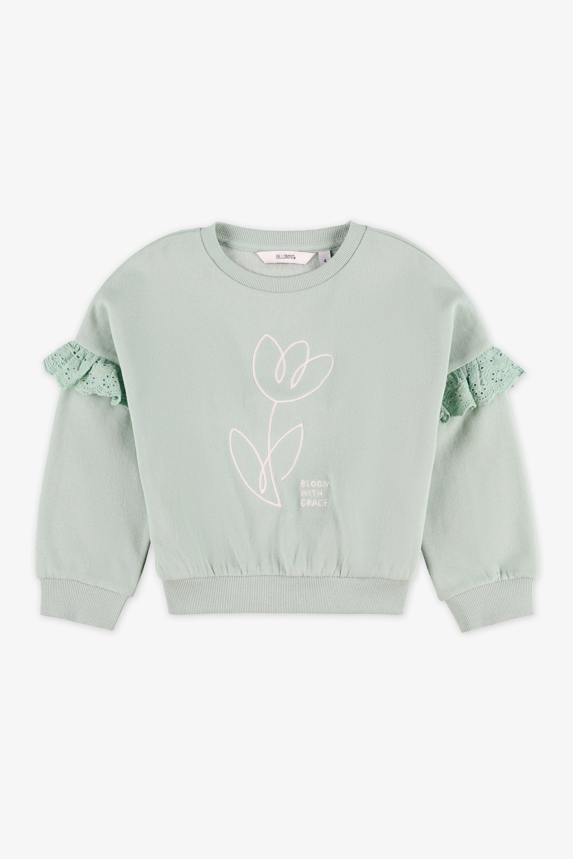 Chandail ouaté manches longues à frills - Enfant fille && VERT