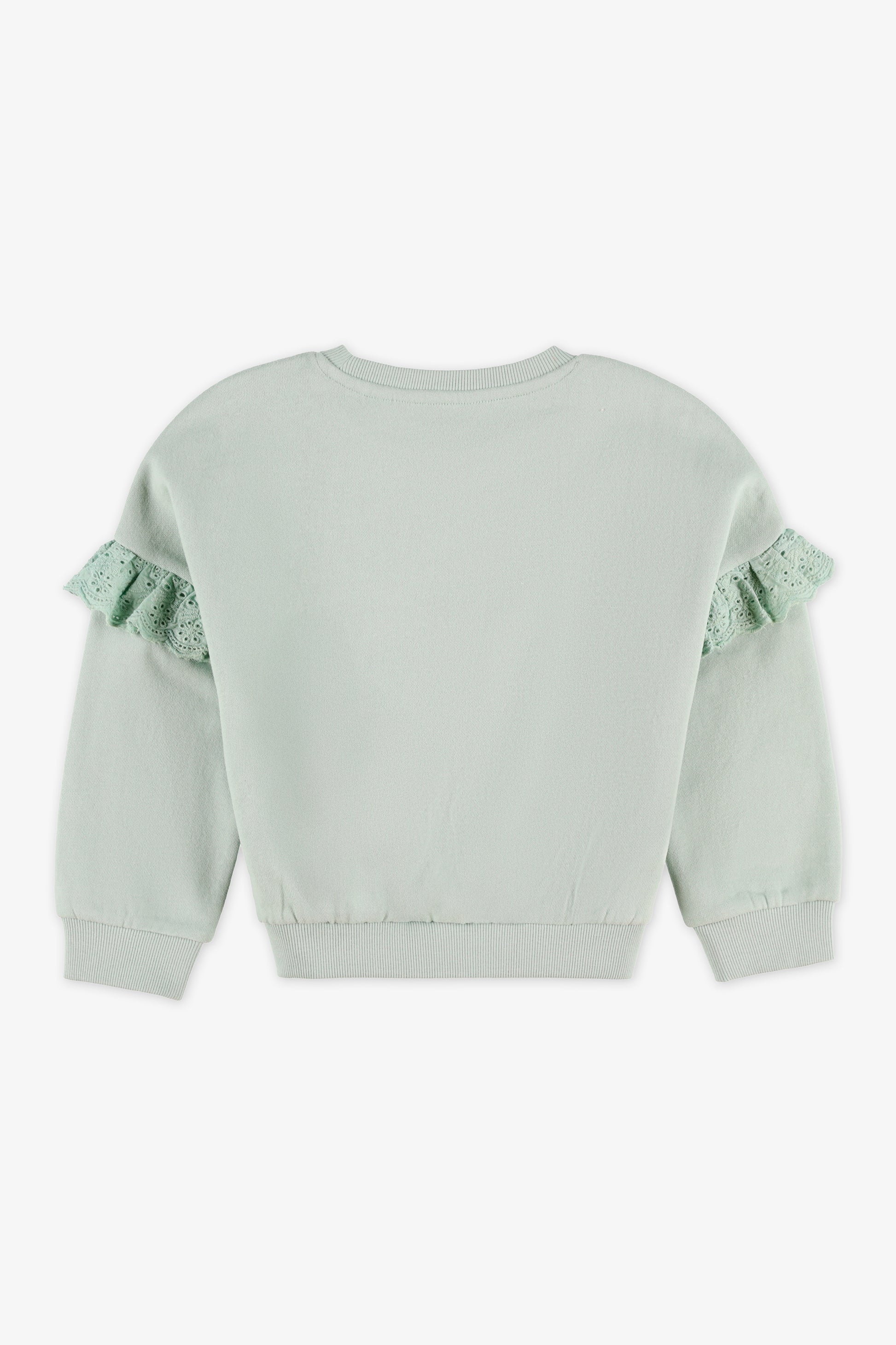 Chandail ouaté manches longues à frills - Enfant fille && VERT