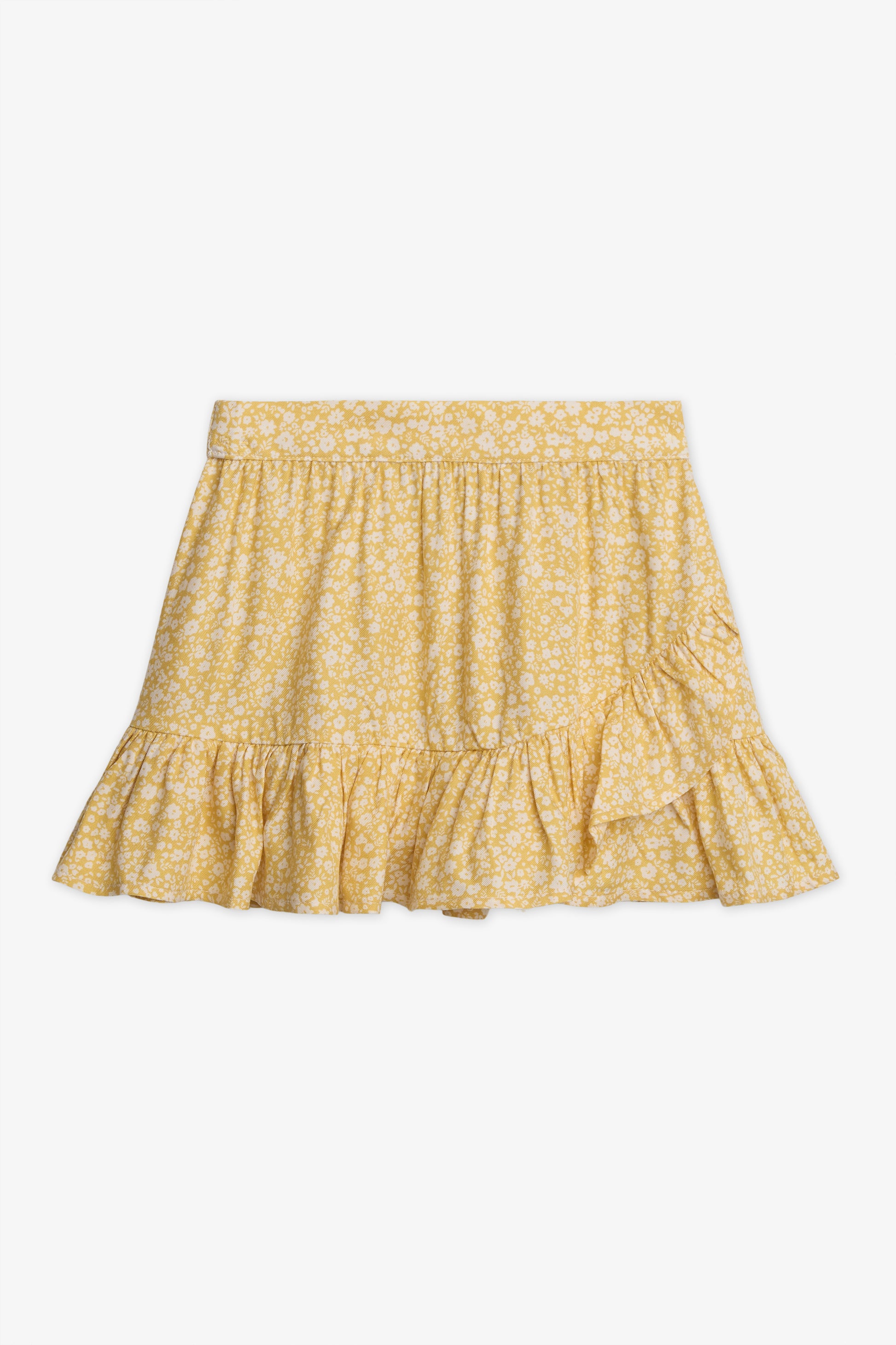 Jupe courte imprimée avec frills - Enfant fille && OCRE