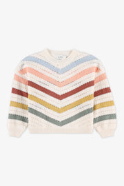 Gilet tricot rayé à manches longues - Enfant fille && BEIGE