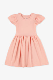 Robe unie manches courtes volantes - Enfant fille && ROSE