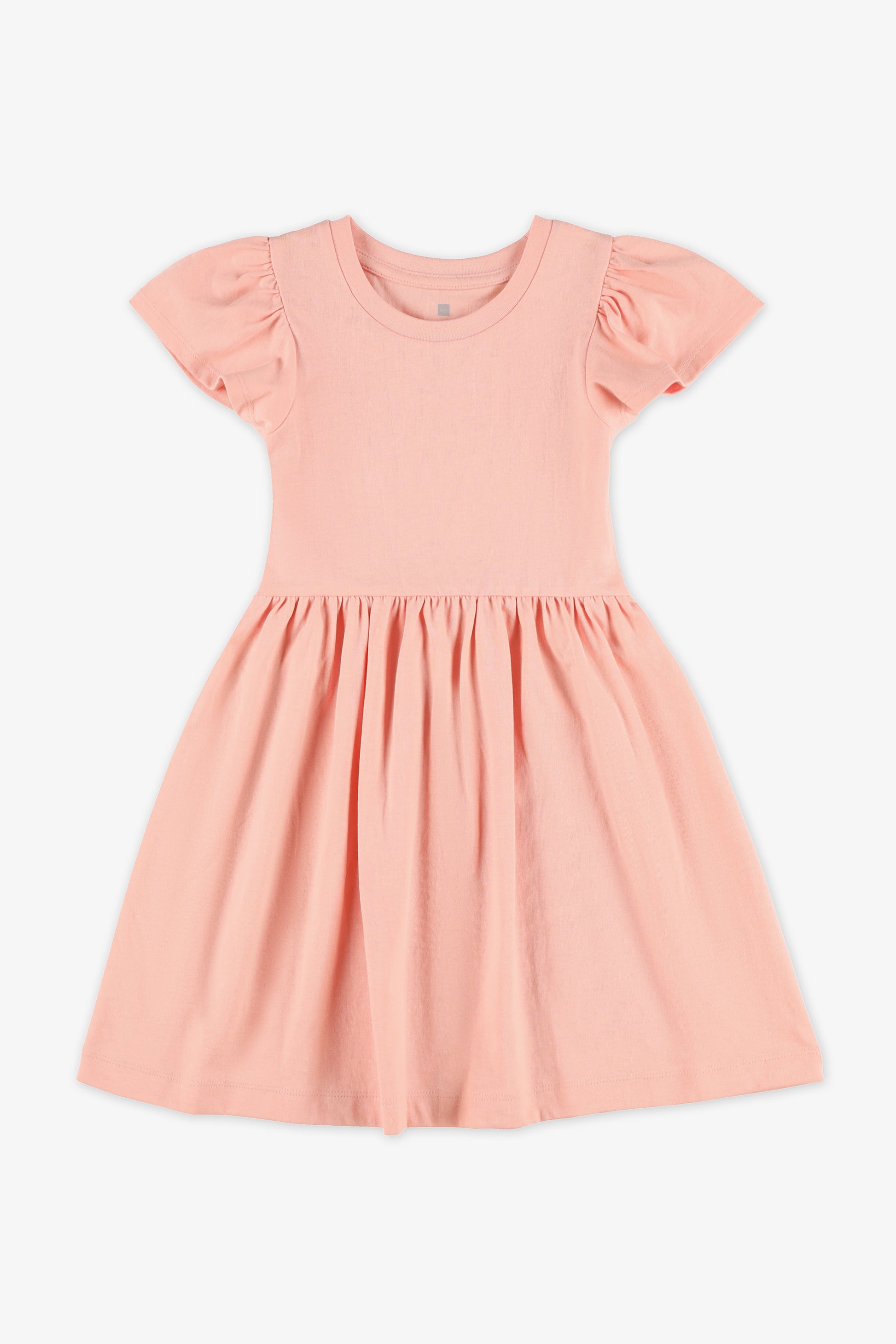 Robe unie manches courtes volantes - Enfant fille && ROSE