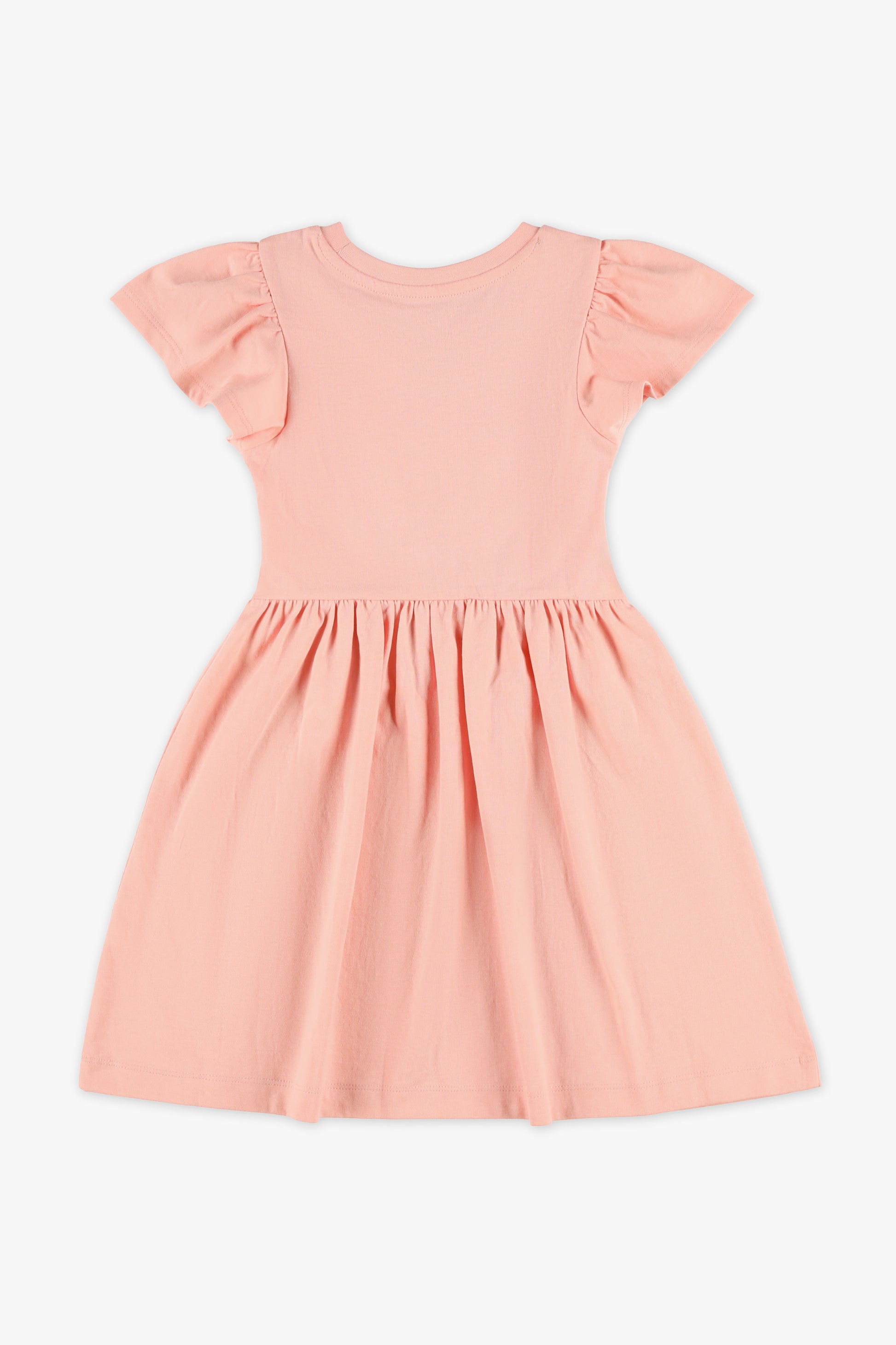 Robe unie manches courtes volantes - Enfant fille && ROSE