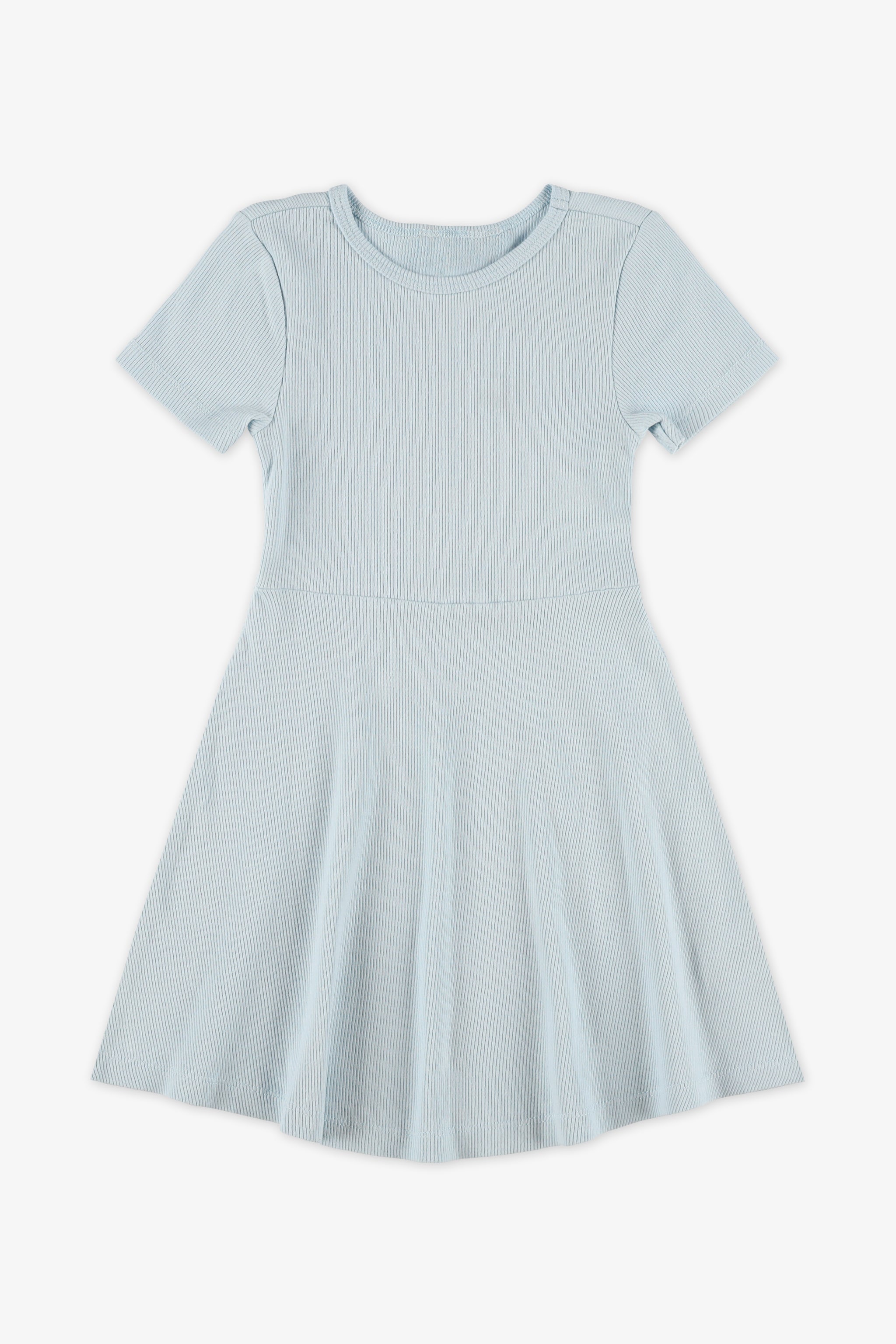 Robe manches courtes en coton extensible - Enfant fille && BLEU