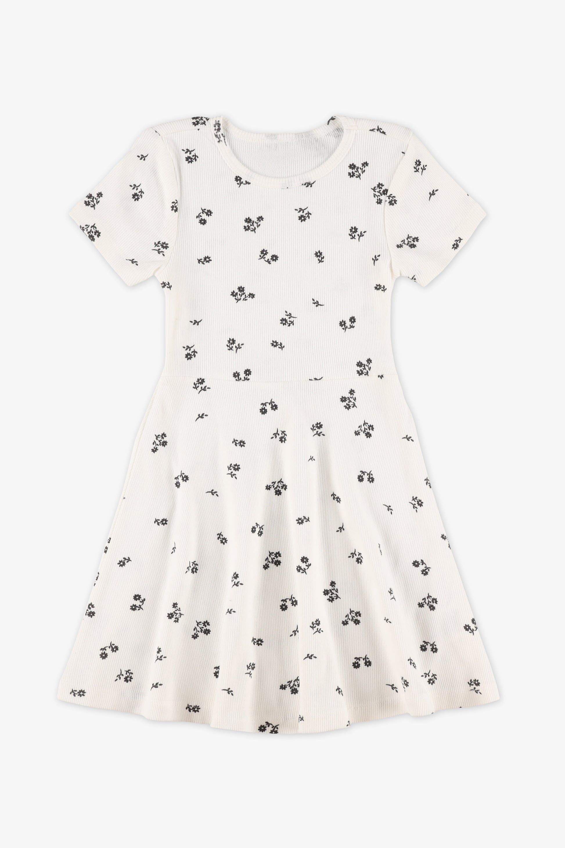 Robe manches courtes en coton extensible - Enfant fille && BLANC MULTI