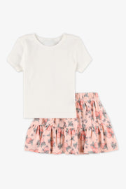 Ensemble 2 pièces, T-shirt et jupe - Enfant fille && BLANC