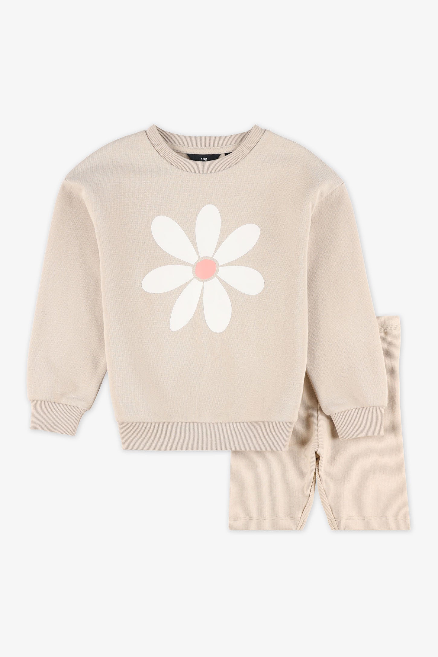 Chandail ouaté graphique et short court - Enfant fille && TAUPE