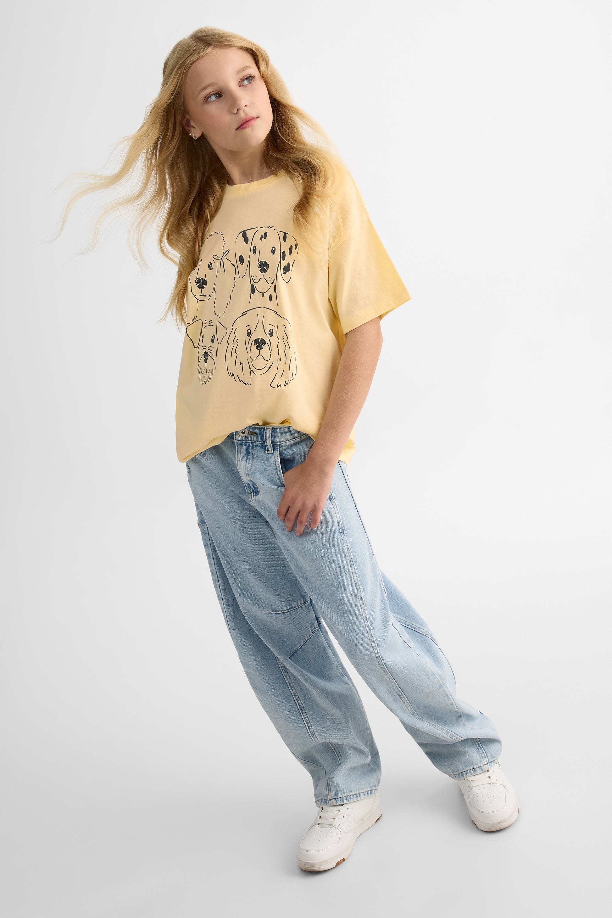 Loose fit round neck graphic T-shirt - Teen girl && JAUNE