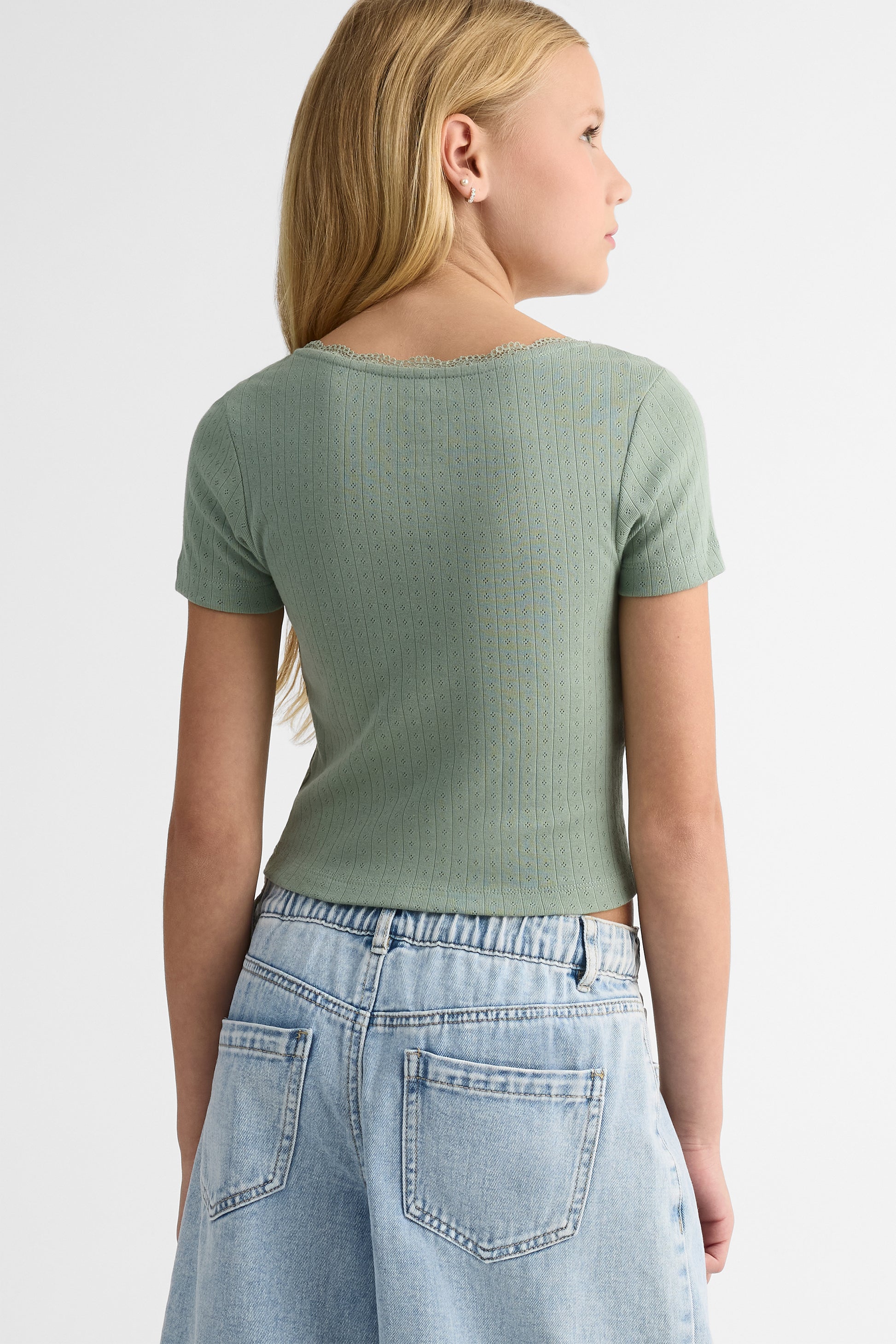 Chandail manches courtes en dentelle - Ado fille && VERT