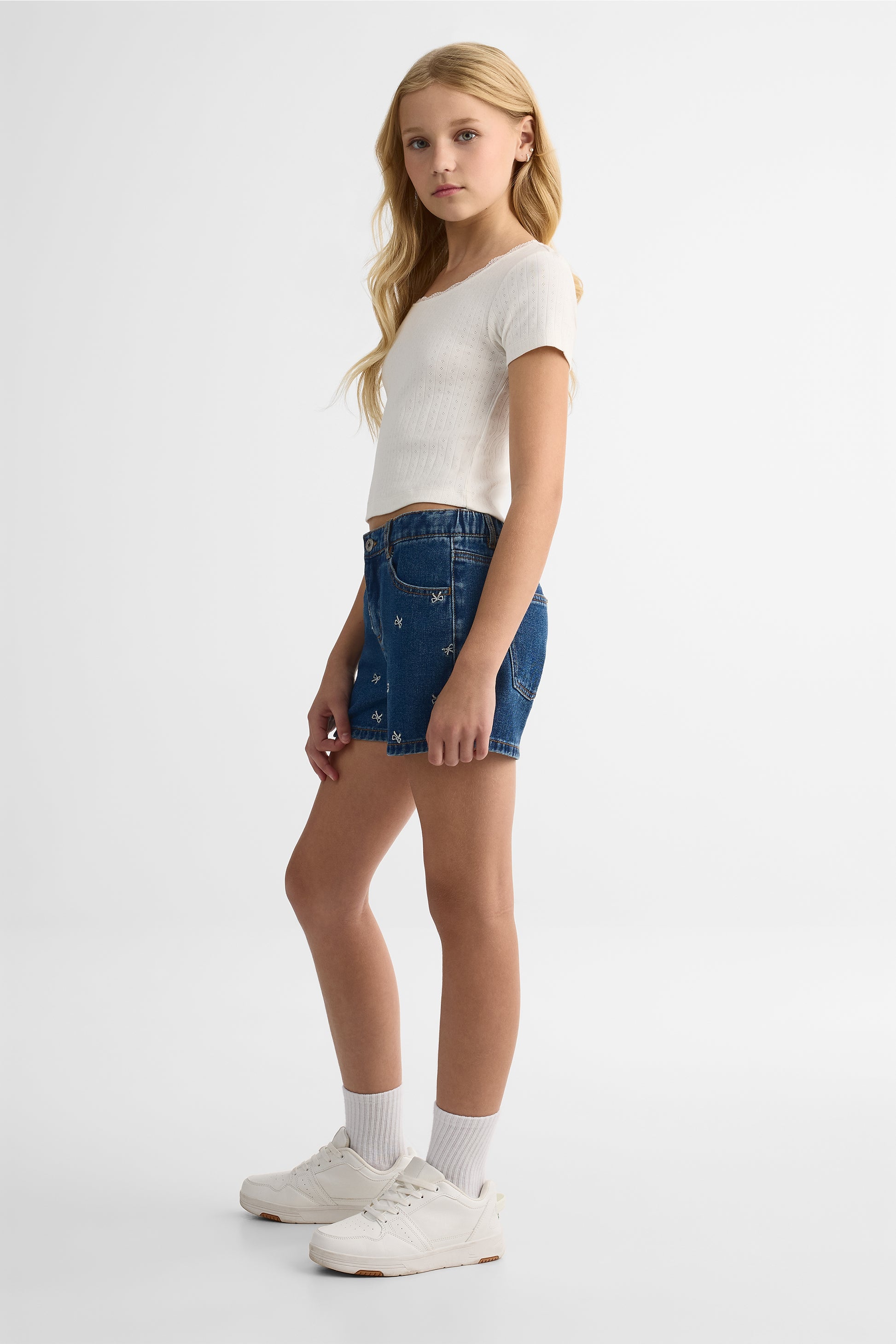 Chandail manches courtes en dentelle - Ado fille && BEIGE