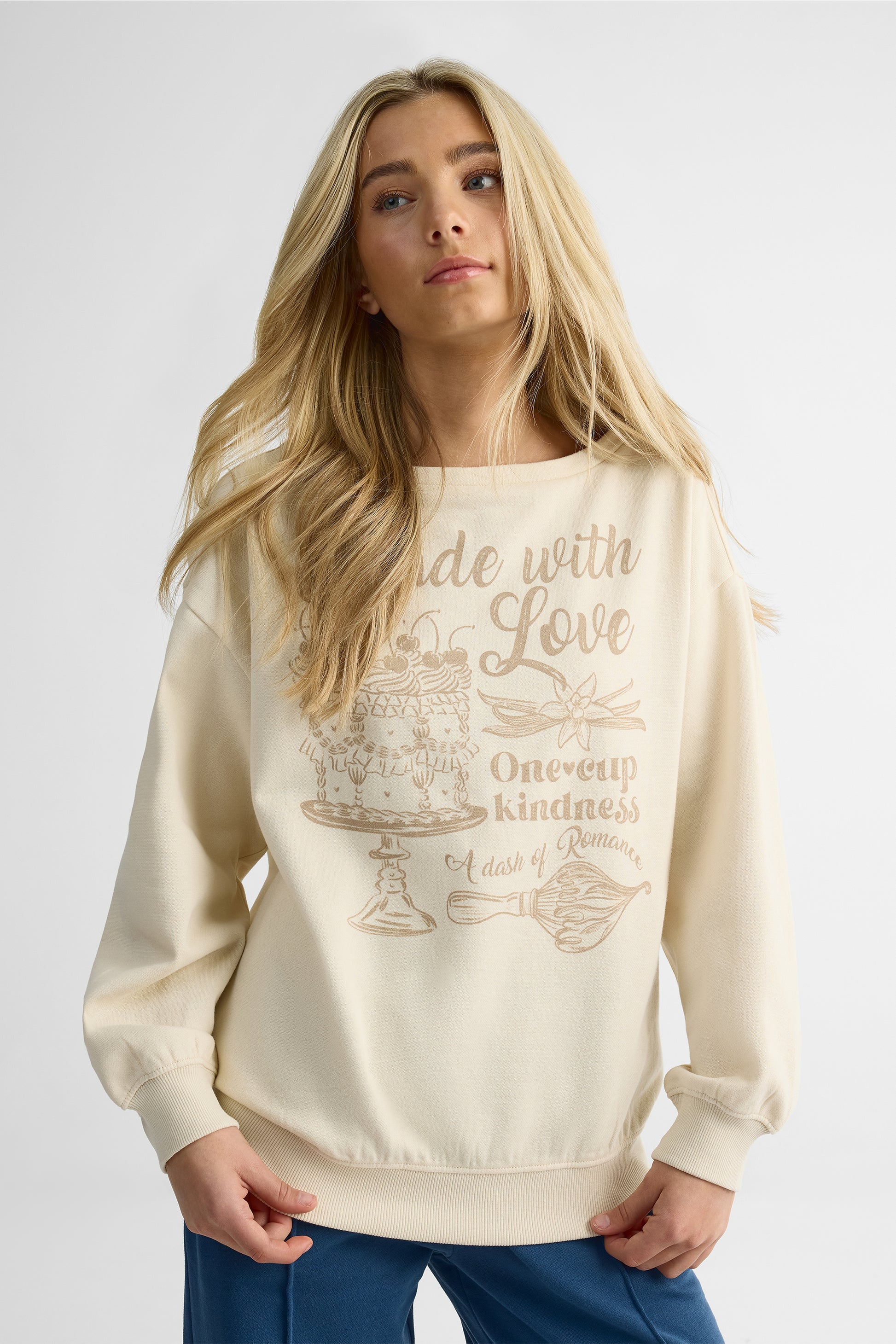 Chandail ouaté graphique, manches longues - Ado fille && BEIGE
