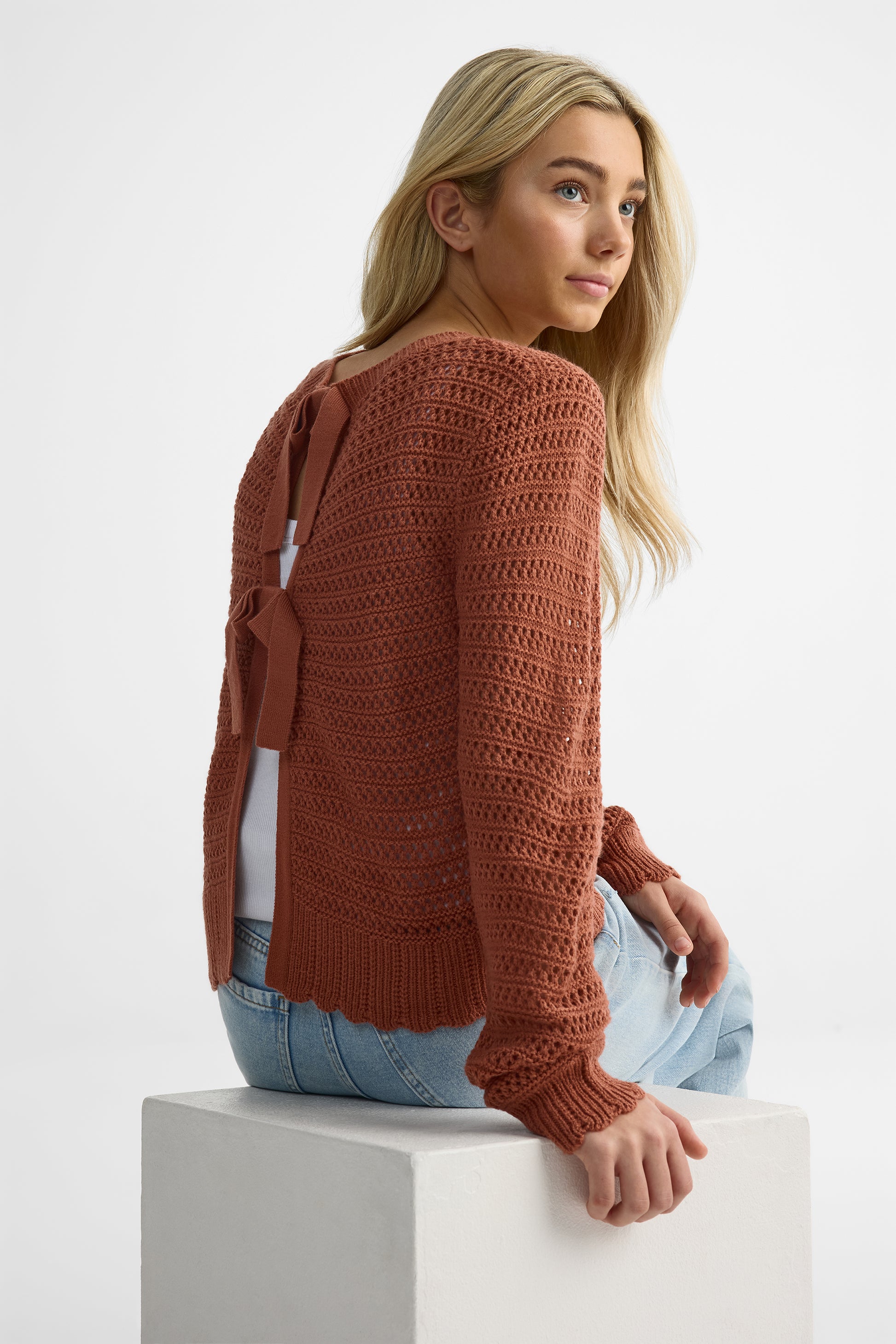 Chandail tricot manches longues – Ado fille && BRIQUE