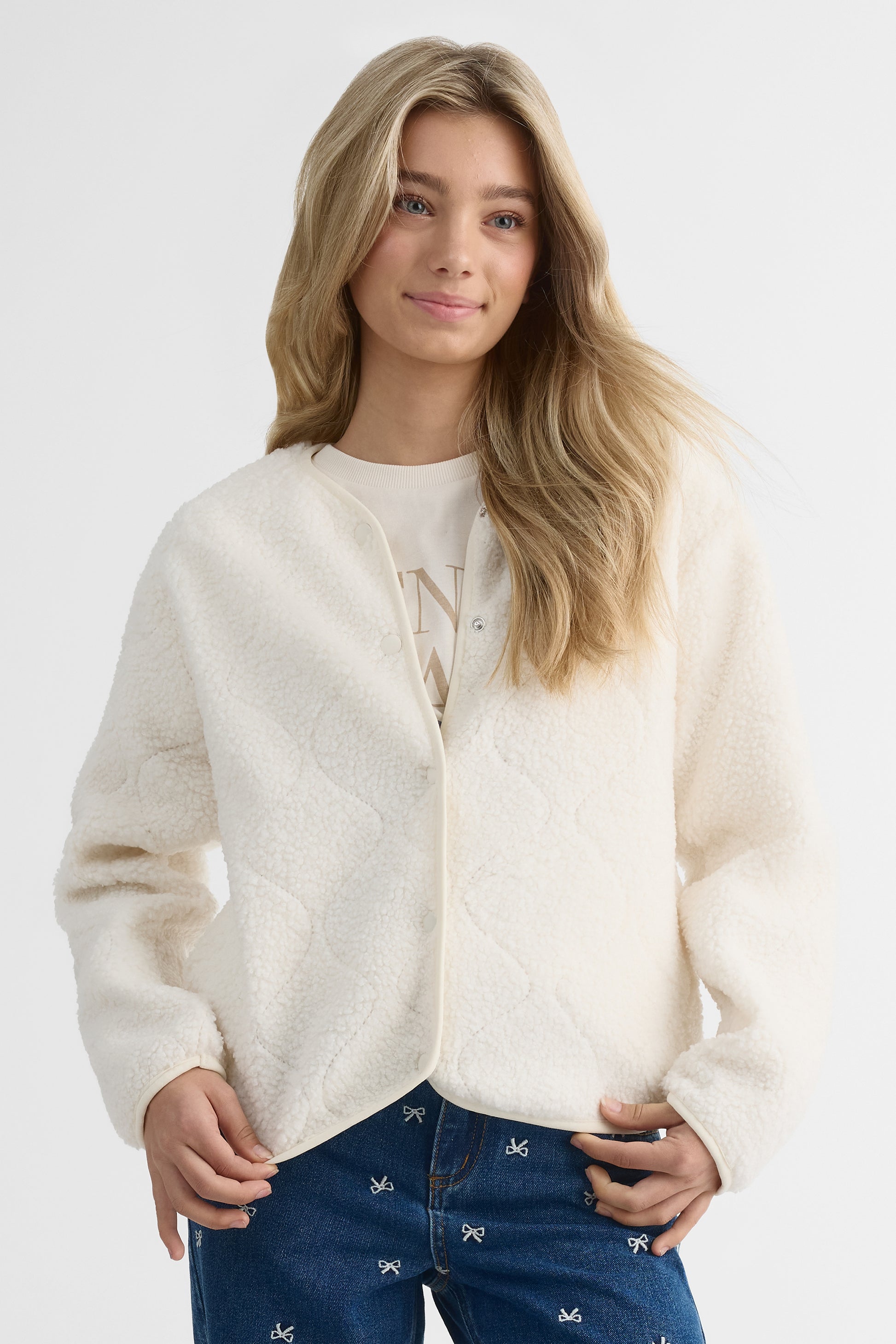 Veste en Sherpa brodée – Ado fille && BEIGE