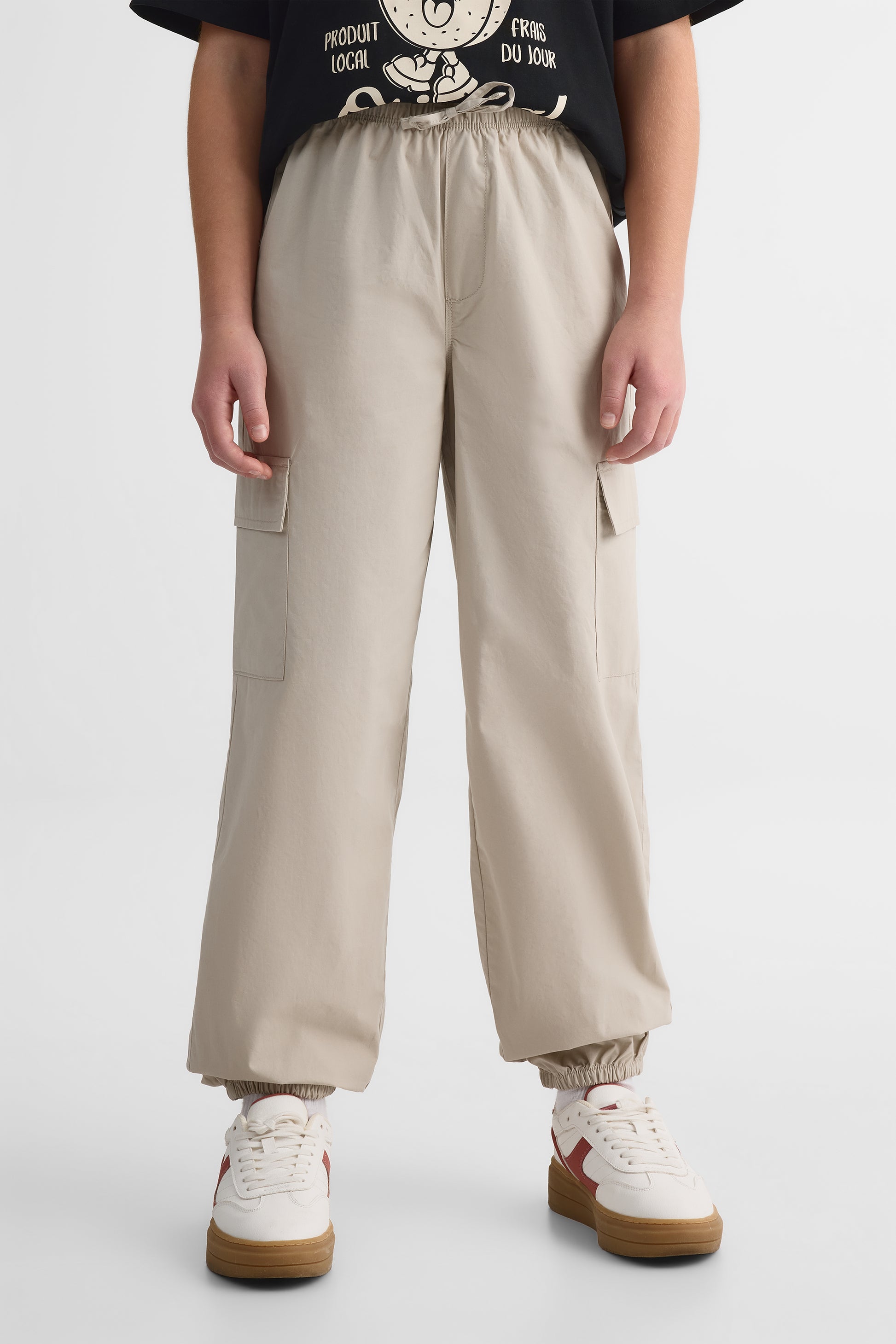 Pantalon parachute uni avec poches - Ado fille && BEIGE