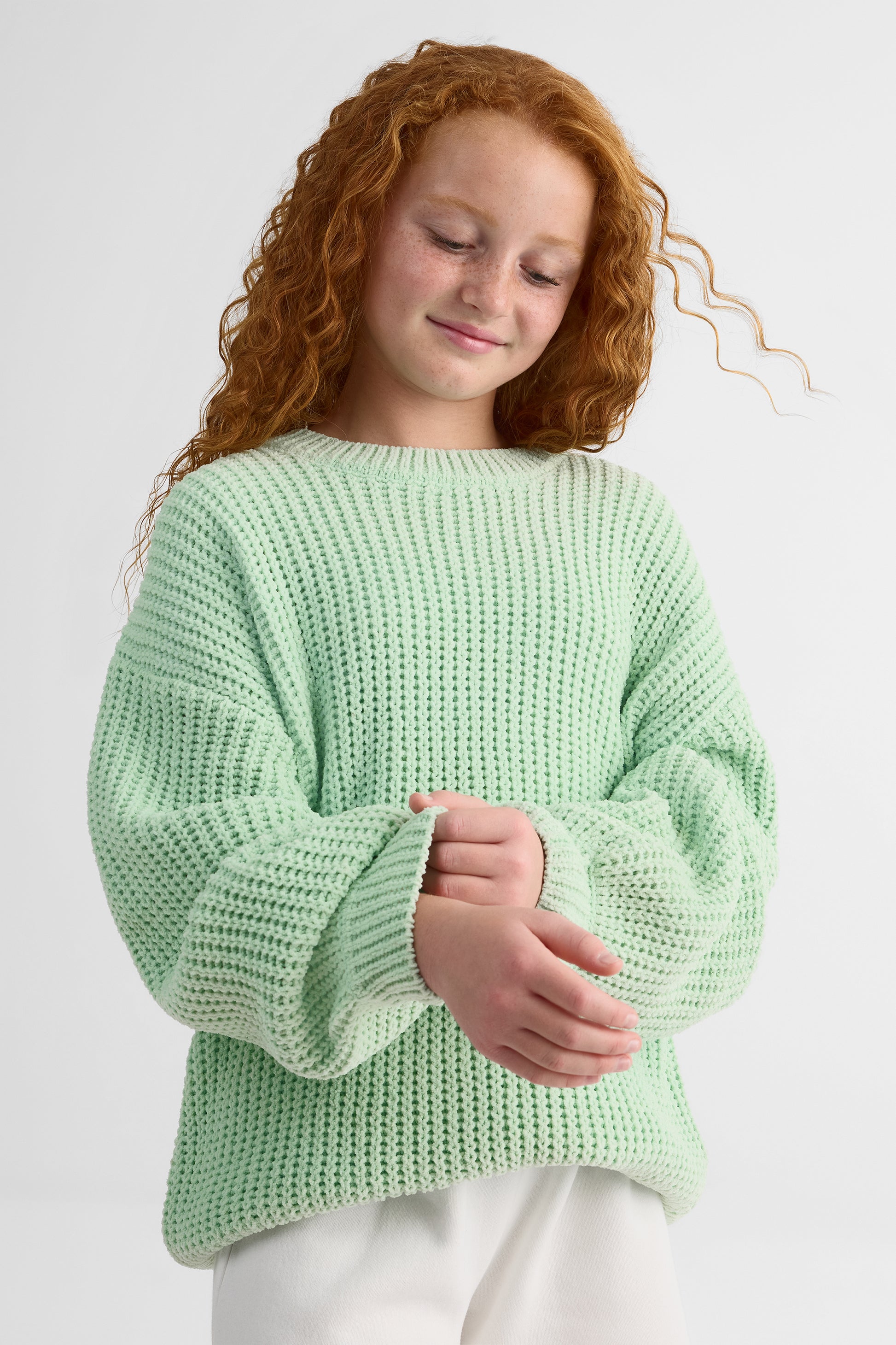 Chandail tricot col rond uni – Ado fille && VERT