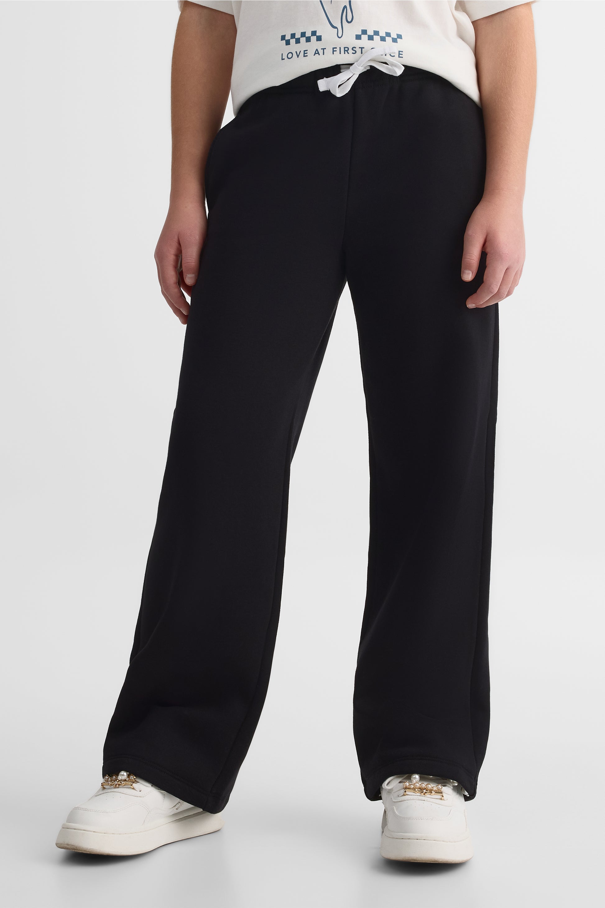 Pantalon ouaté uni à jambes larges - Ado fille && NOIR