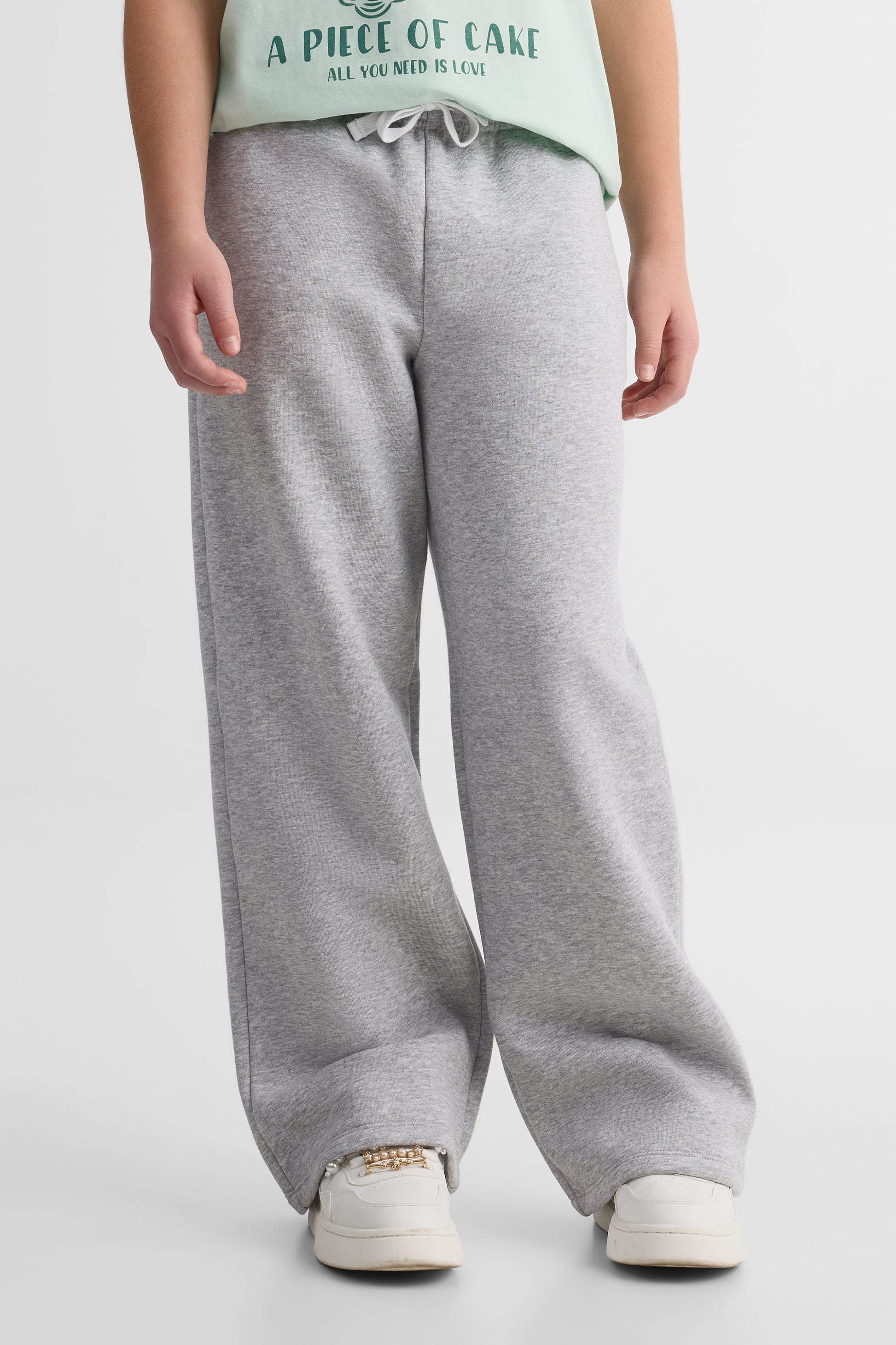 Pantalon ouaté uni à jambes larges - Ado fille && GRIS MIXTE