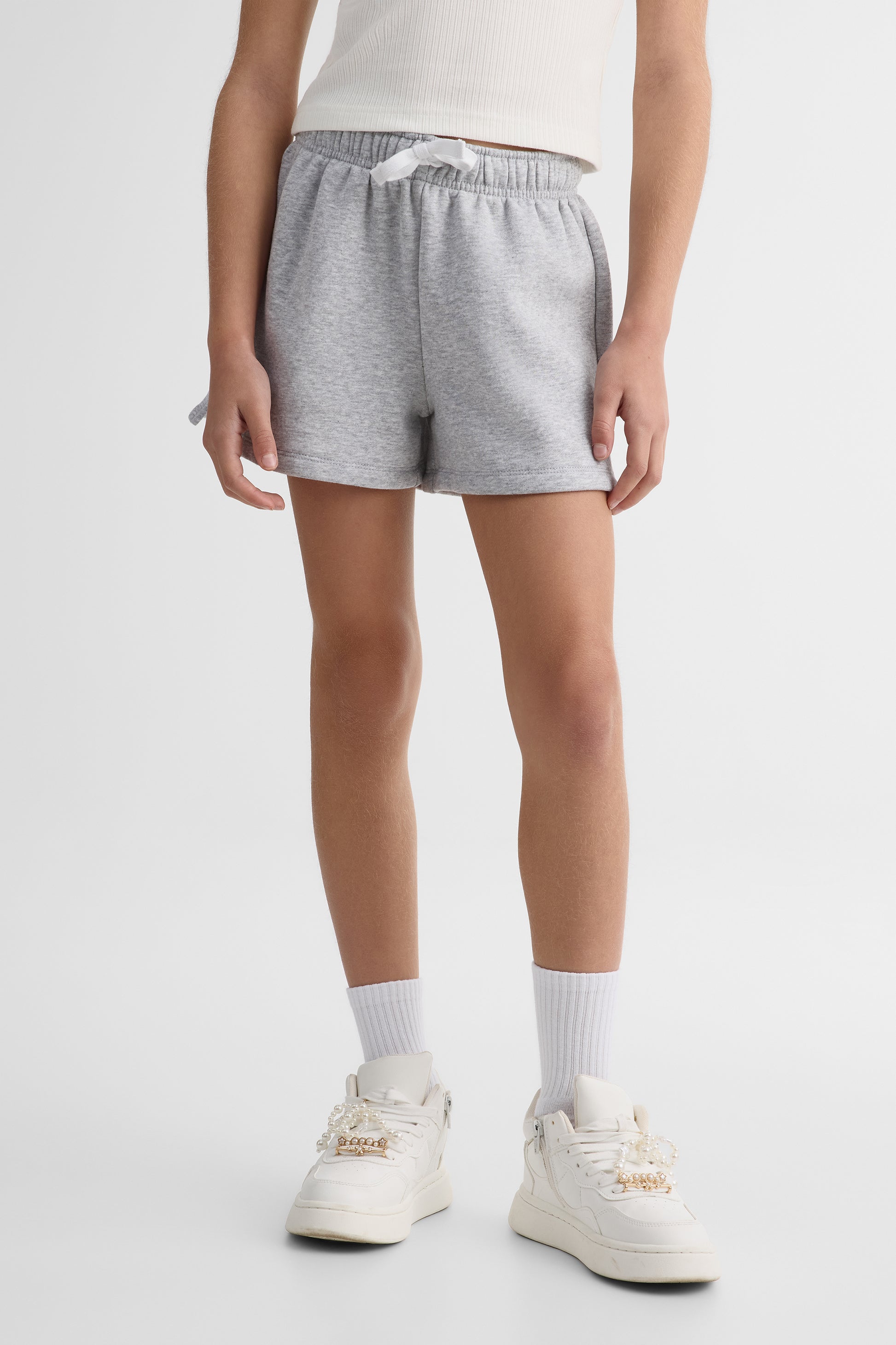 Short court en fleece uni avec cordon - Ado fille && GRIS MIXTE