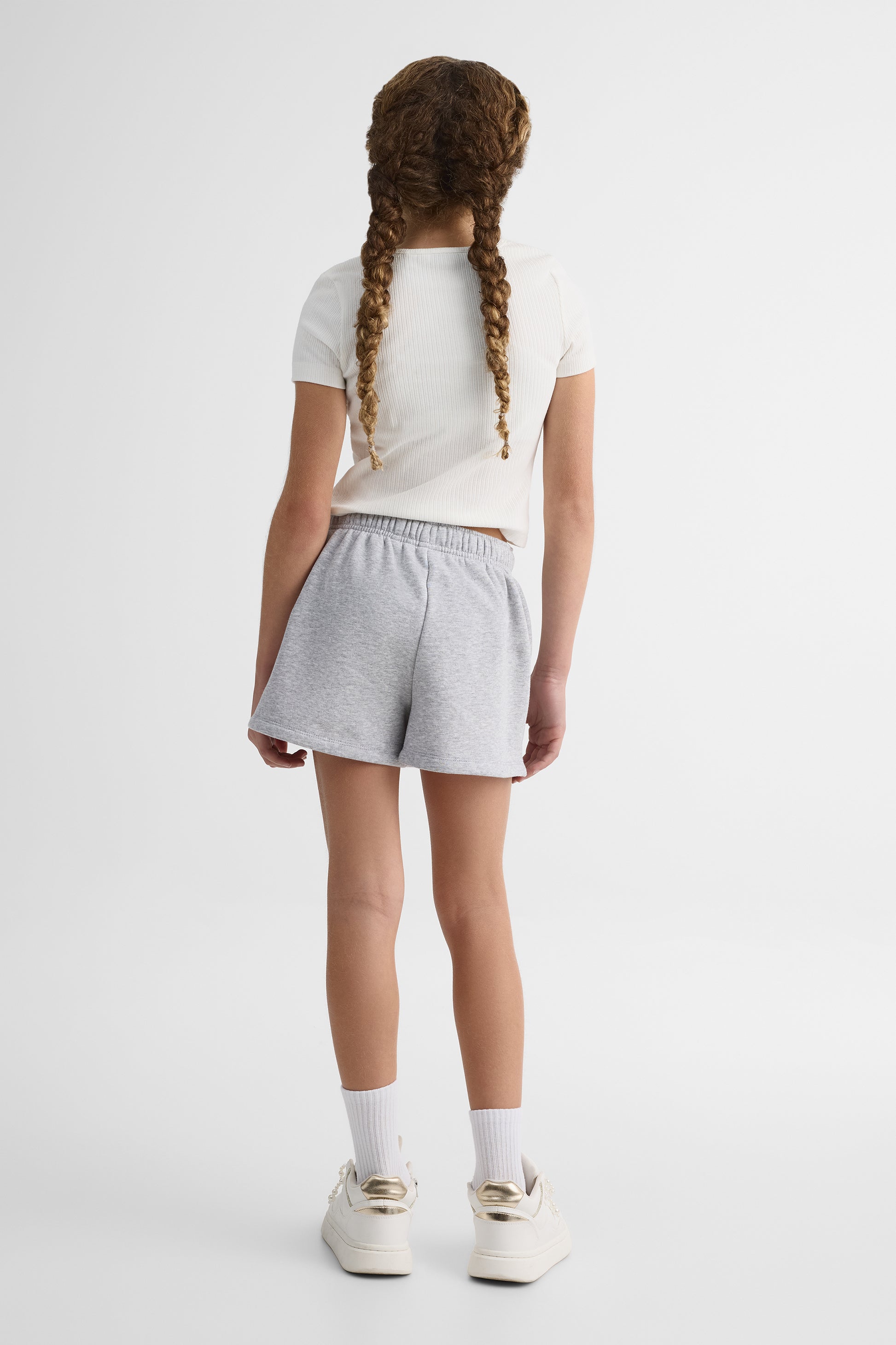 Short court en fleece uni avec cordon - Ado fille && GRIS MIXTE
