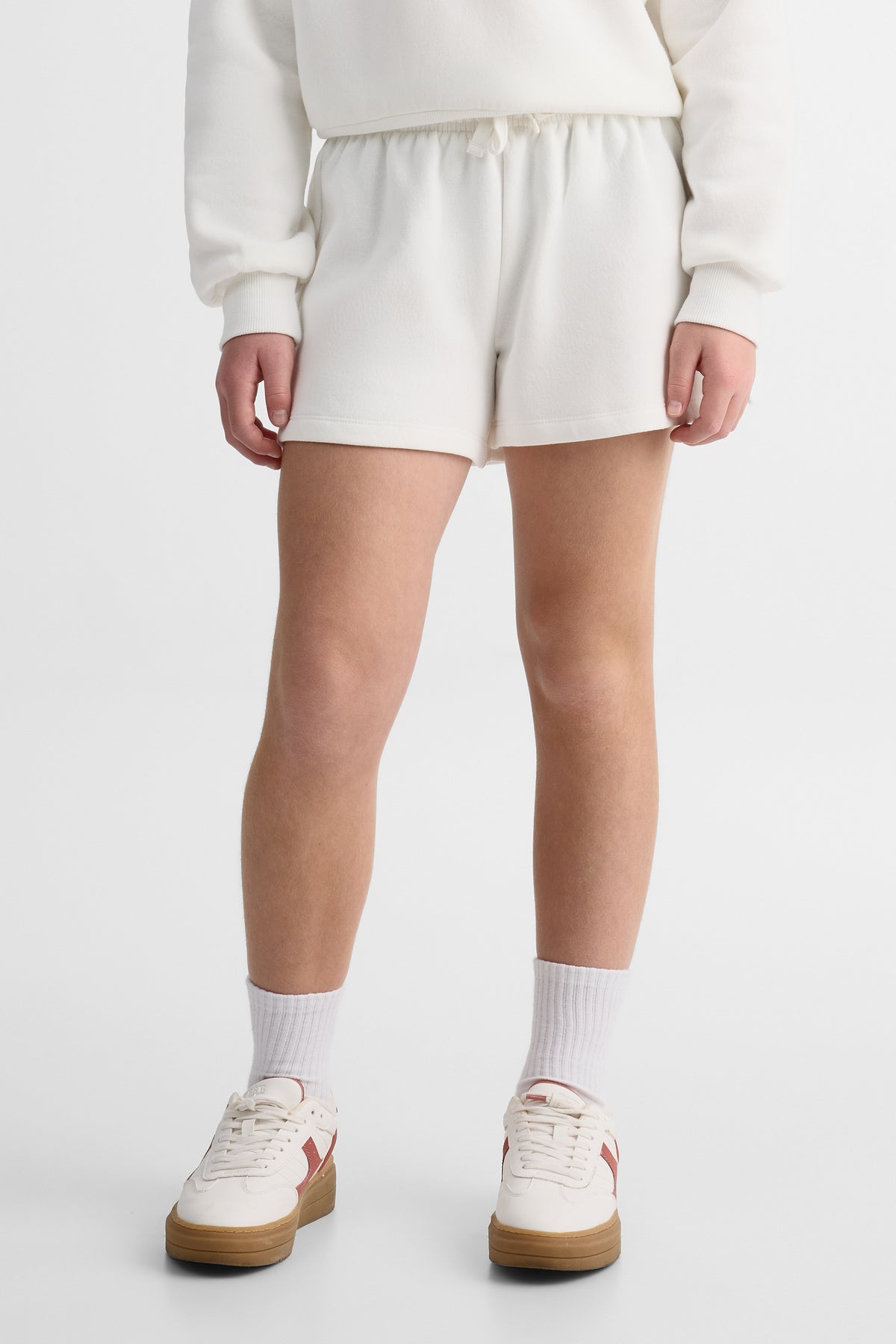 Short court en fleece uni avec cordon - Ado fille && BLANC CASSÉ