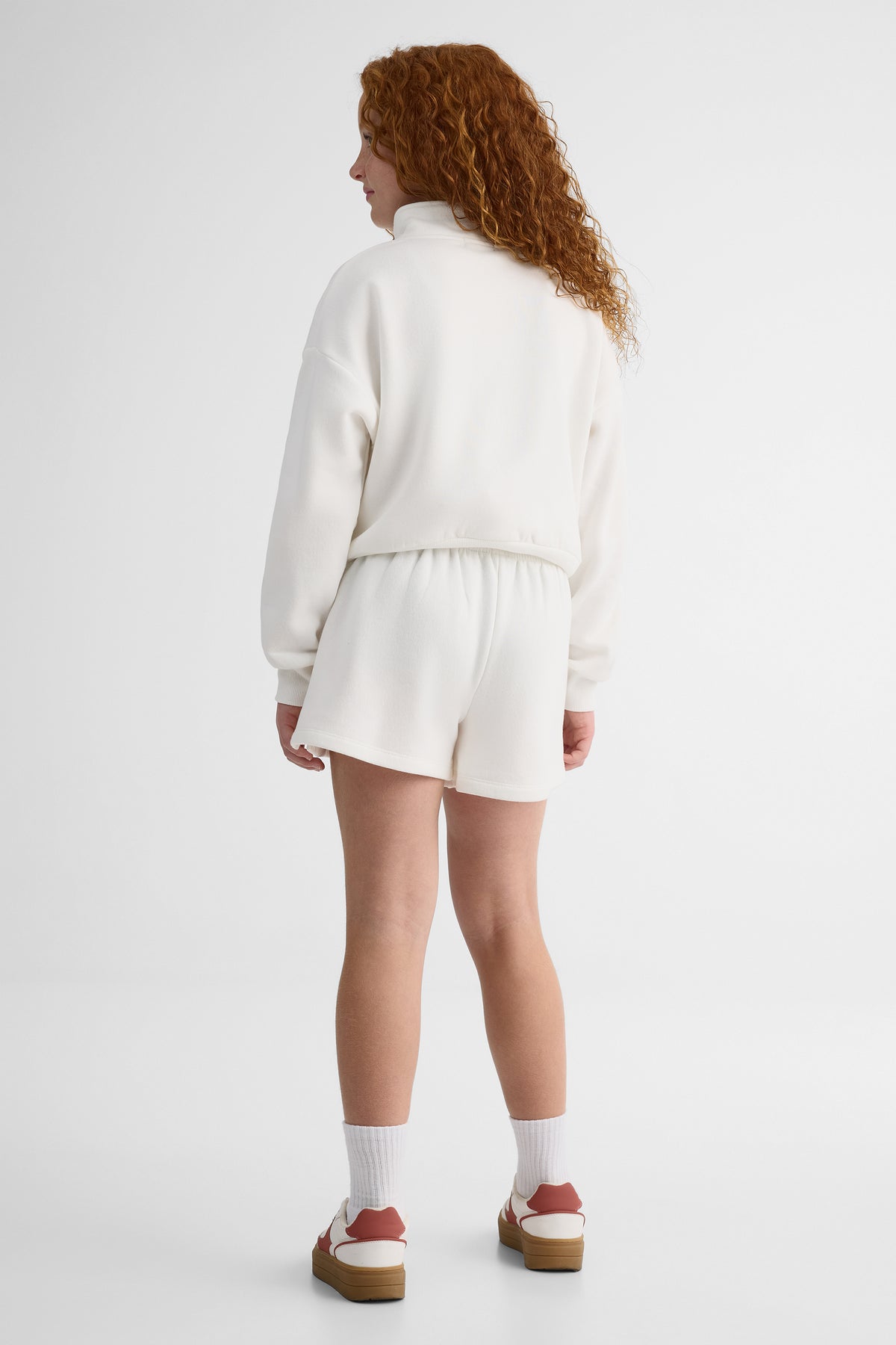 Short court en fleece uni avec cordon - Ado fille && BLANC CASSÉ