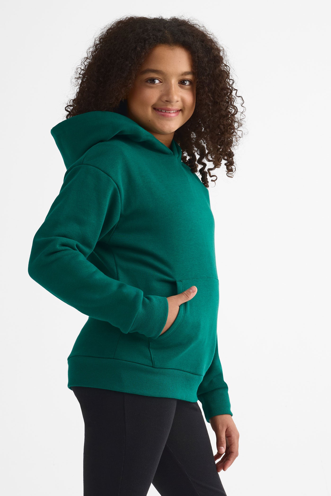 Chandail ouaté uni à capuchon – Ado fille && VERT