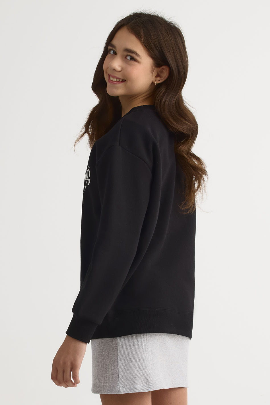 Chandail ouaté graphique col rond – Ado fille && NOIR