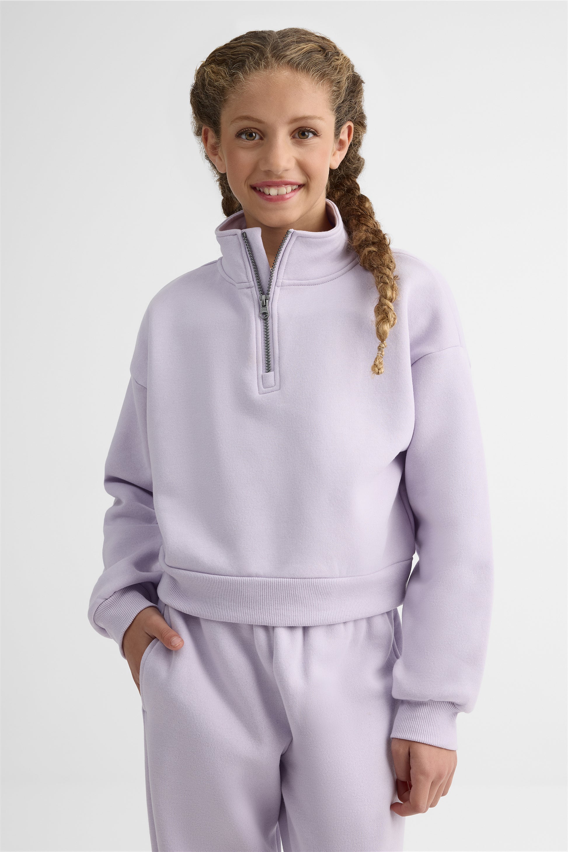 Chandail ouaté manches longues col montant - Enfant fille && MAUVE