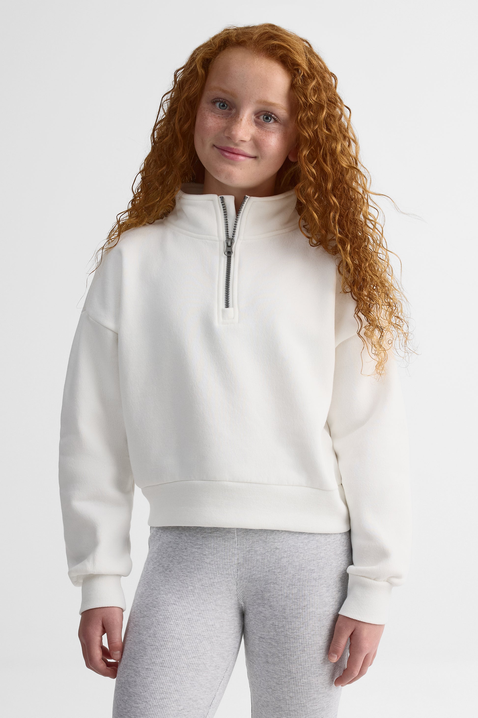 Chandail ouaté manches longues col montant - Enfant fille && BLANC CASSÉ