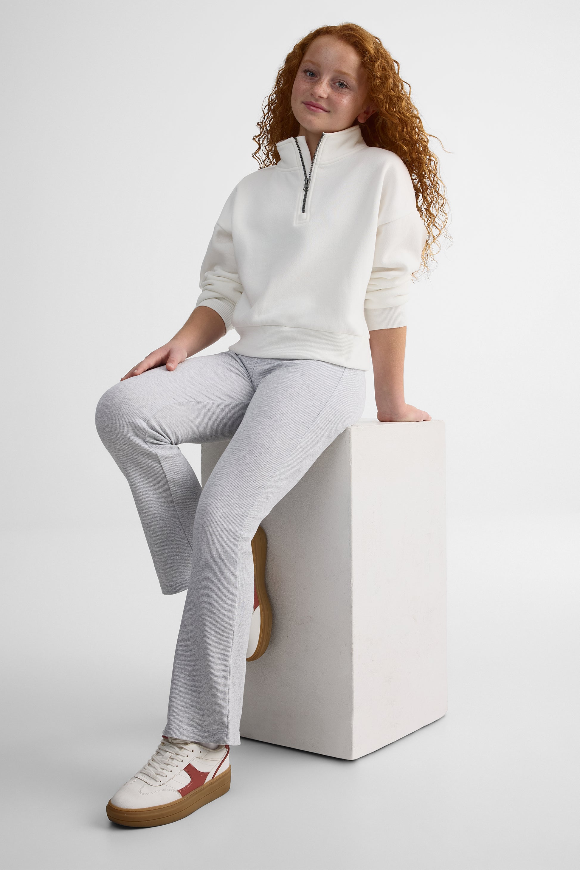 Chandail ouaté manches longues col montant - Enfant fille && BLANC CASSÉ