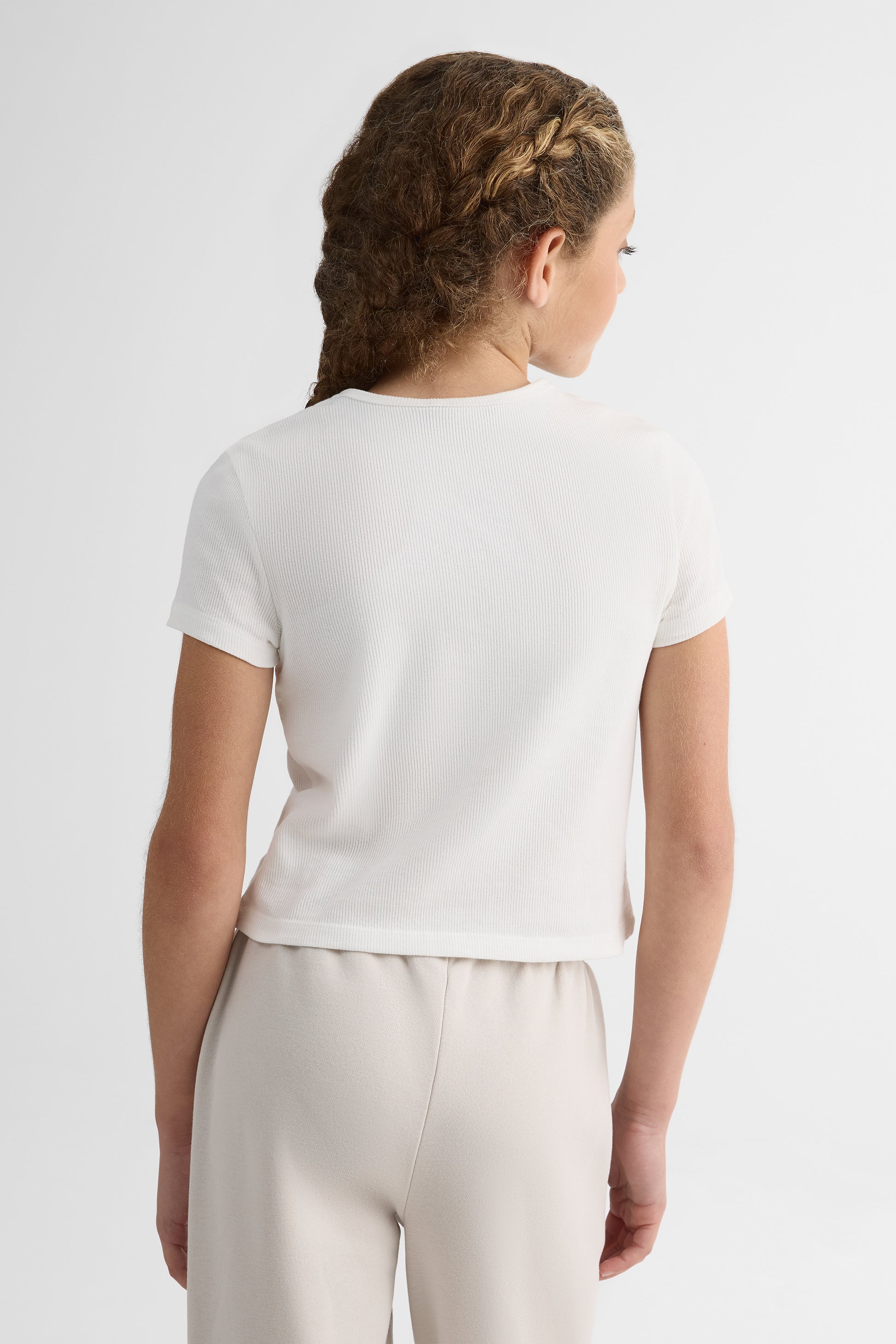 Chandail manches courtes unie semi-crop - Ado fille && BLANC