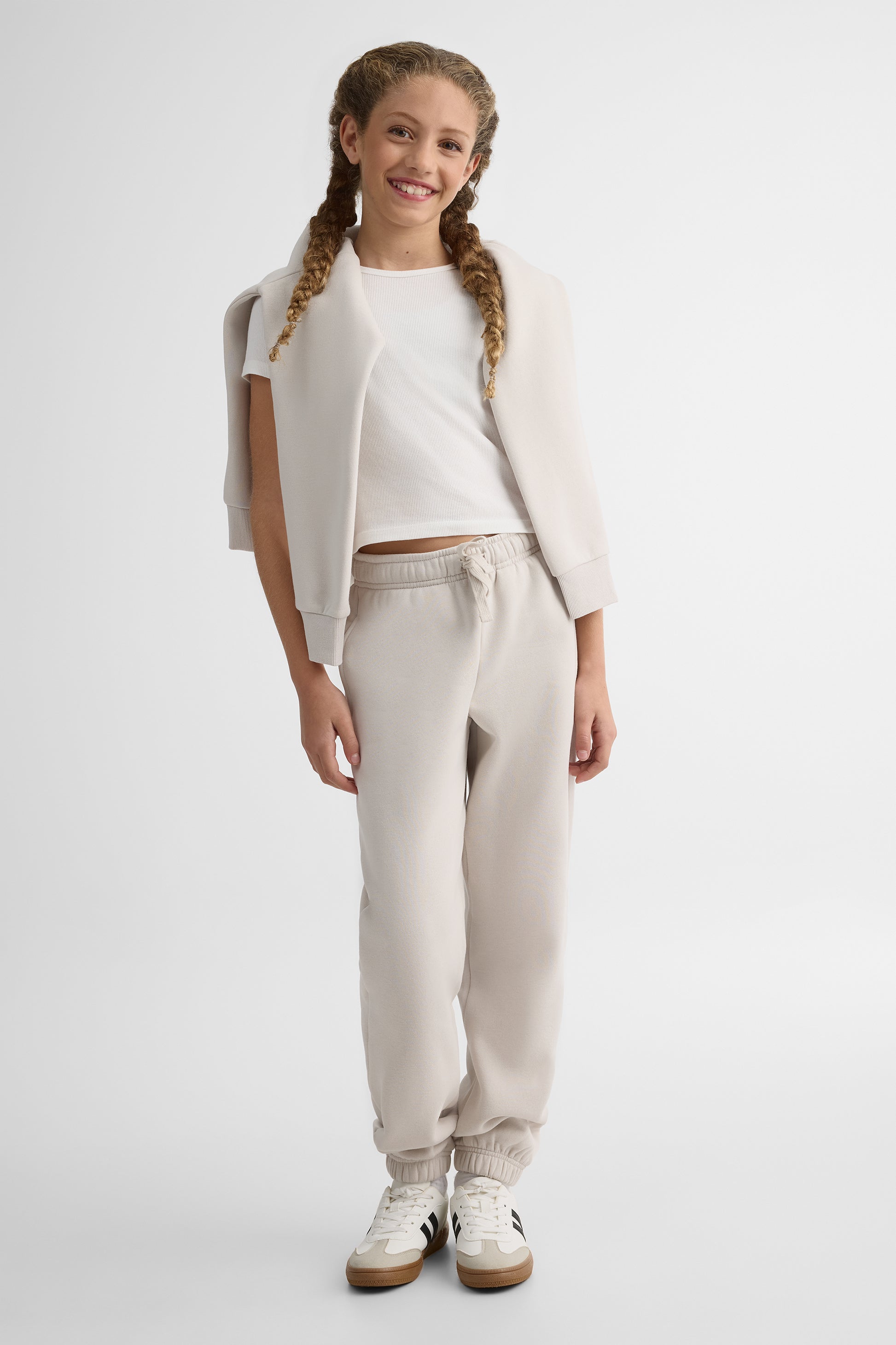 Chandail manches courtes unie semi-crop - Ado fille && BLANC