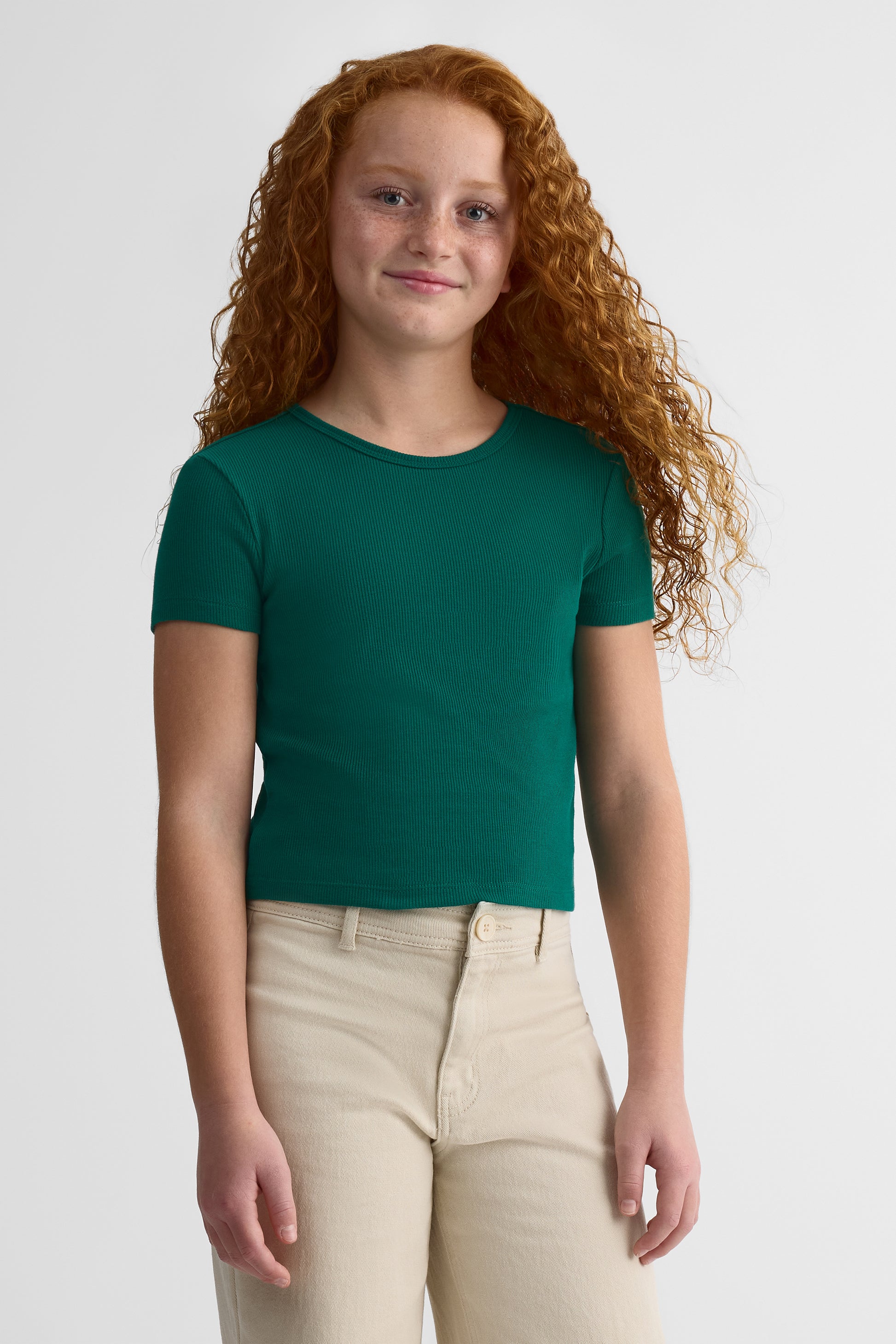 Chandail manches courtes unie semi-crop - Ado fille && VERT