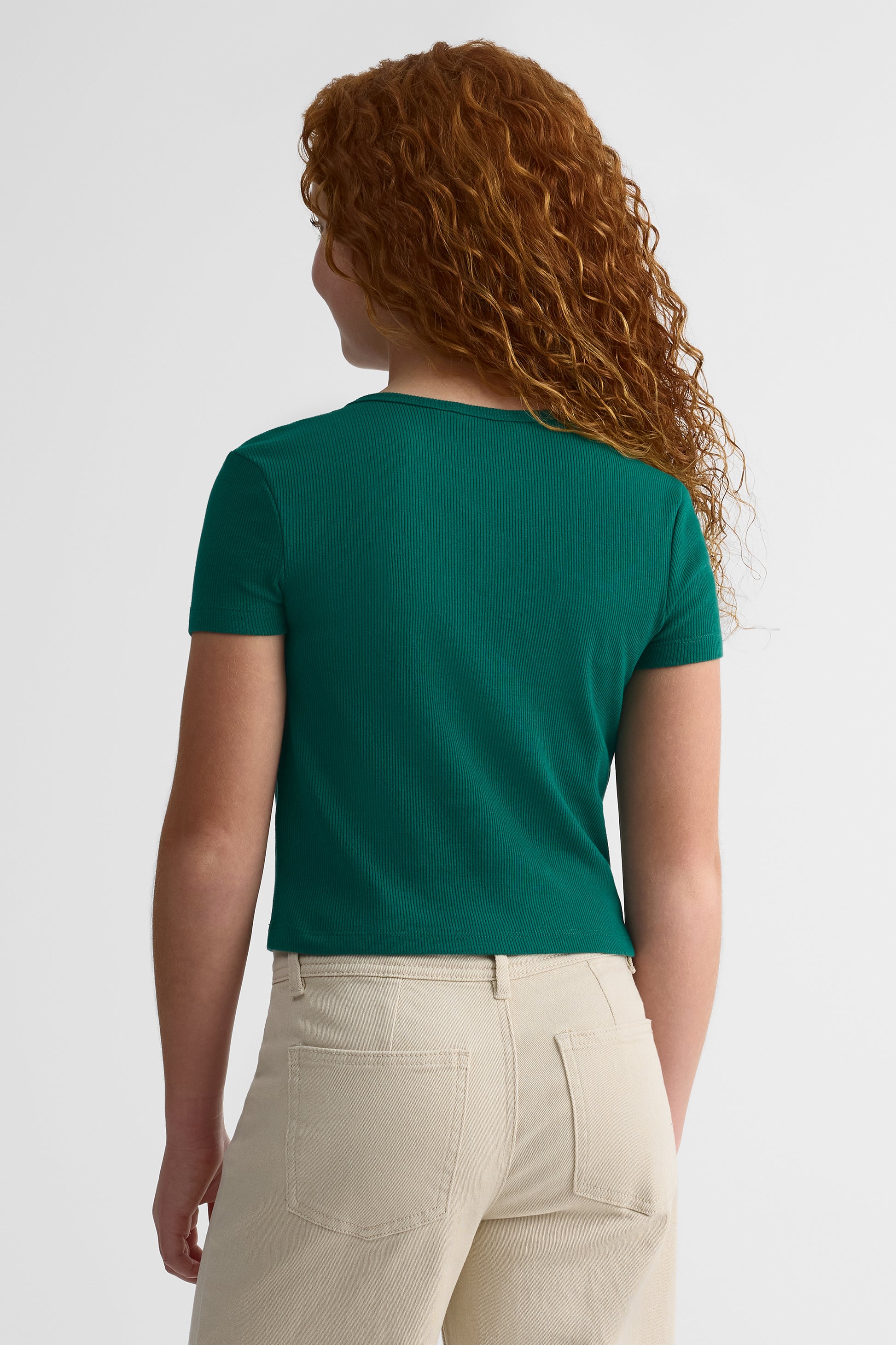 Chandail manches courtes unie semi-crop - Ado fille && VERT
