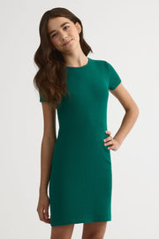 Robe ajustée manches courtes en coton - Ado fille && VERT