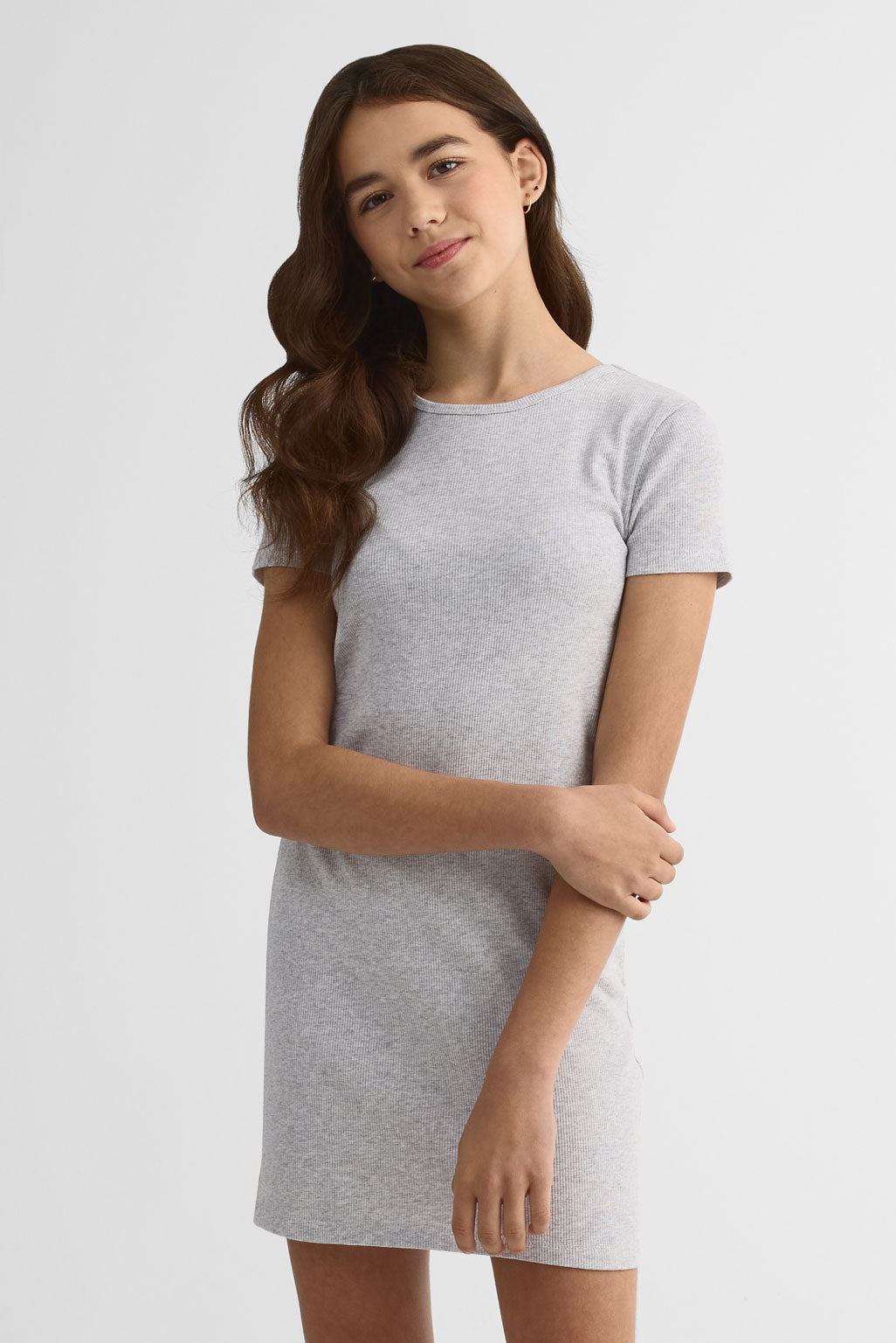 Robe ajustée manches courtes en coton - Ado fille && GRIS MIXTE