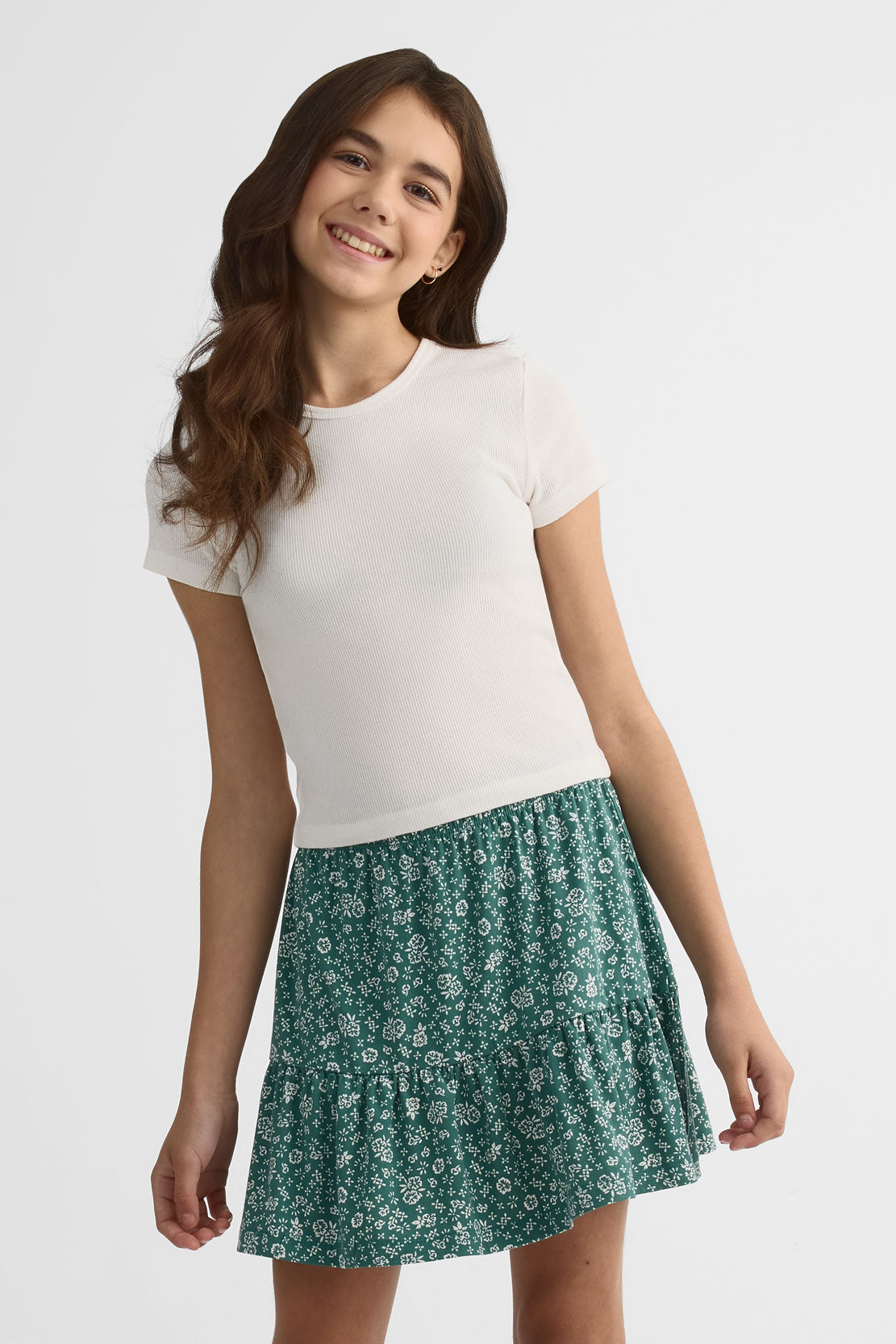 Chandail uni manches courtes en coton - Ado fille && BLANC