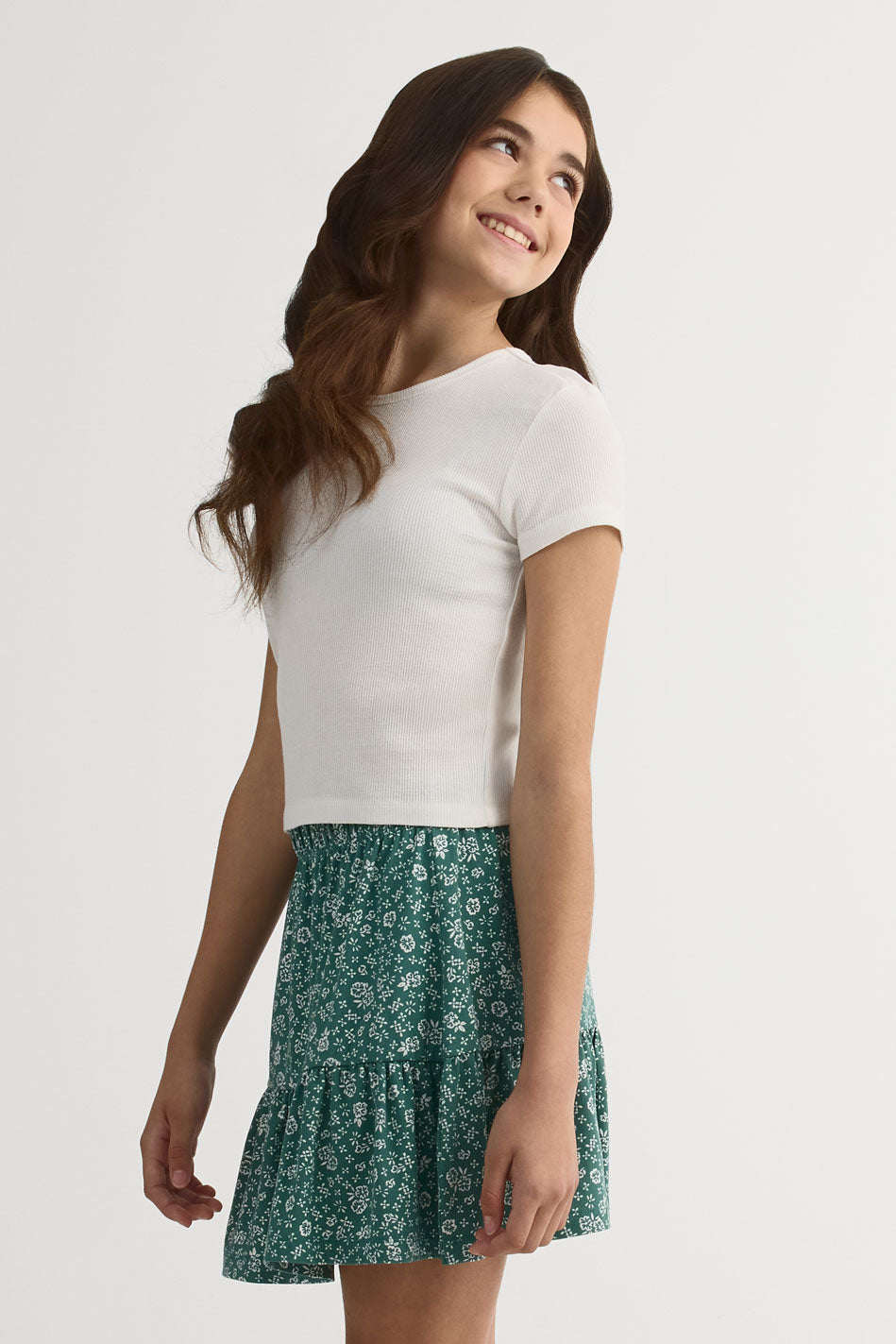Chandail uni manches courtes en coton - Ado fille && BLANC