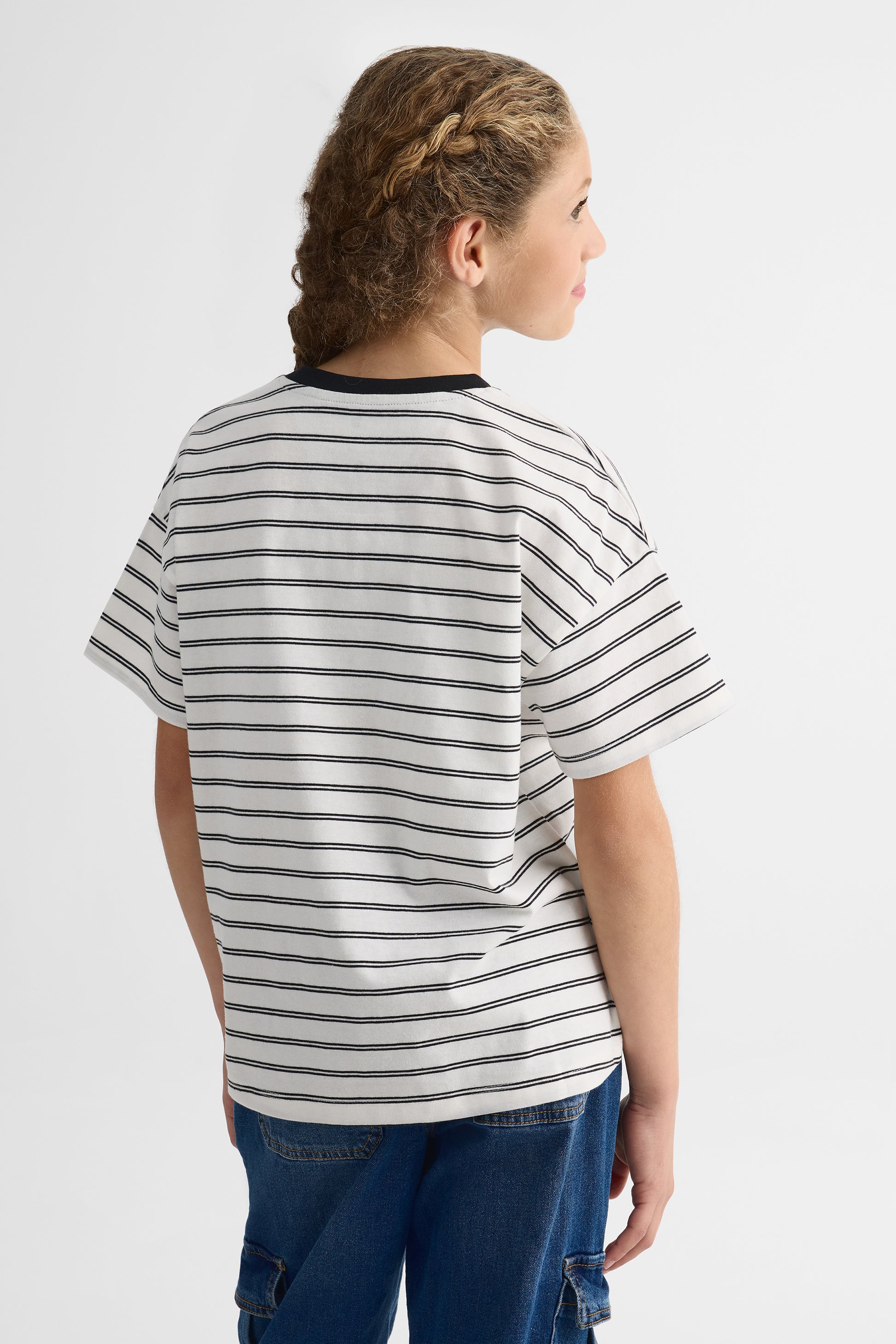 T-shirt rayé à manches courtes – Ado fille && BLANC MULTI