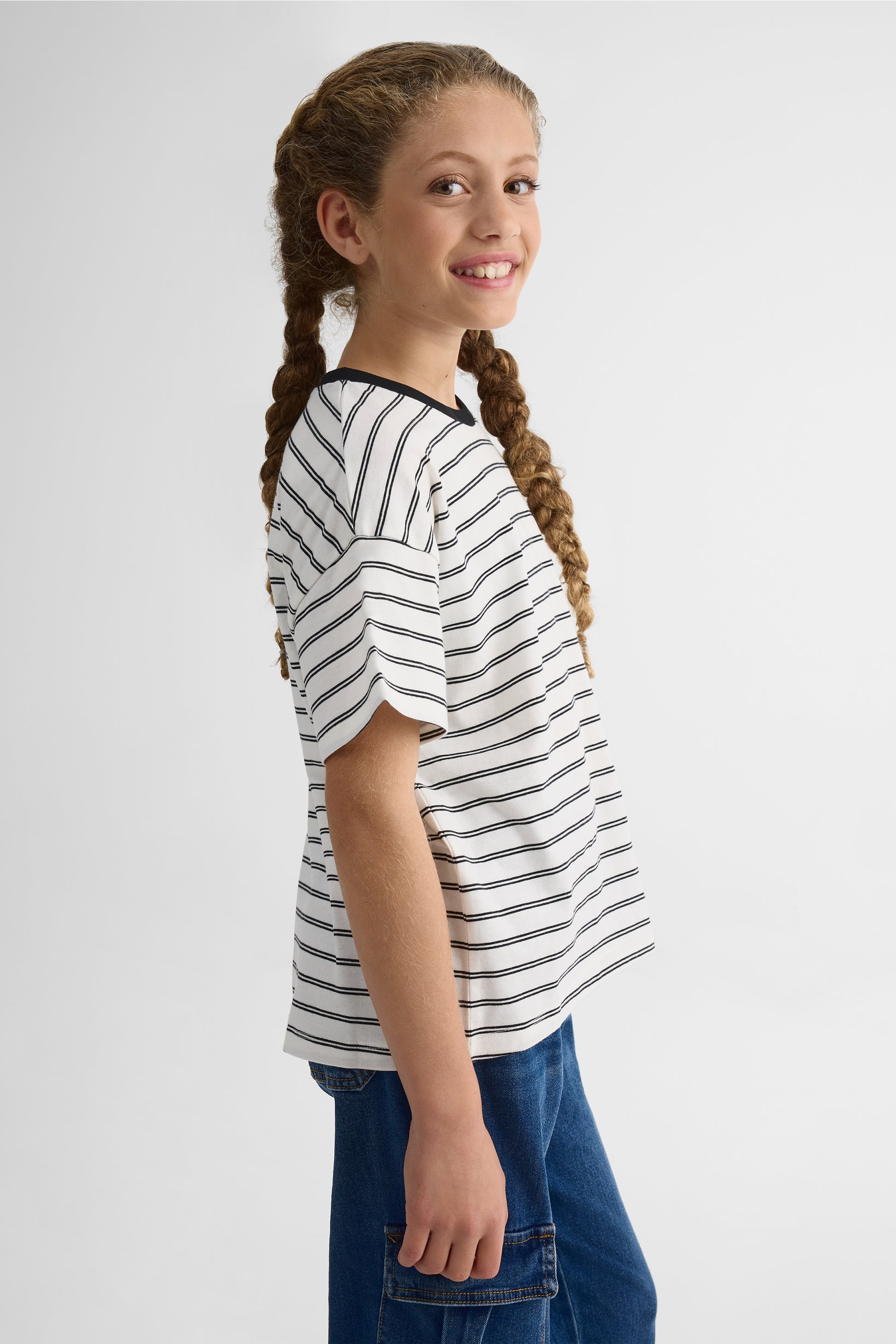T-shirt rayé à manches courtes – Ado fille && BLANC MULTI