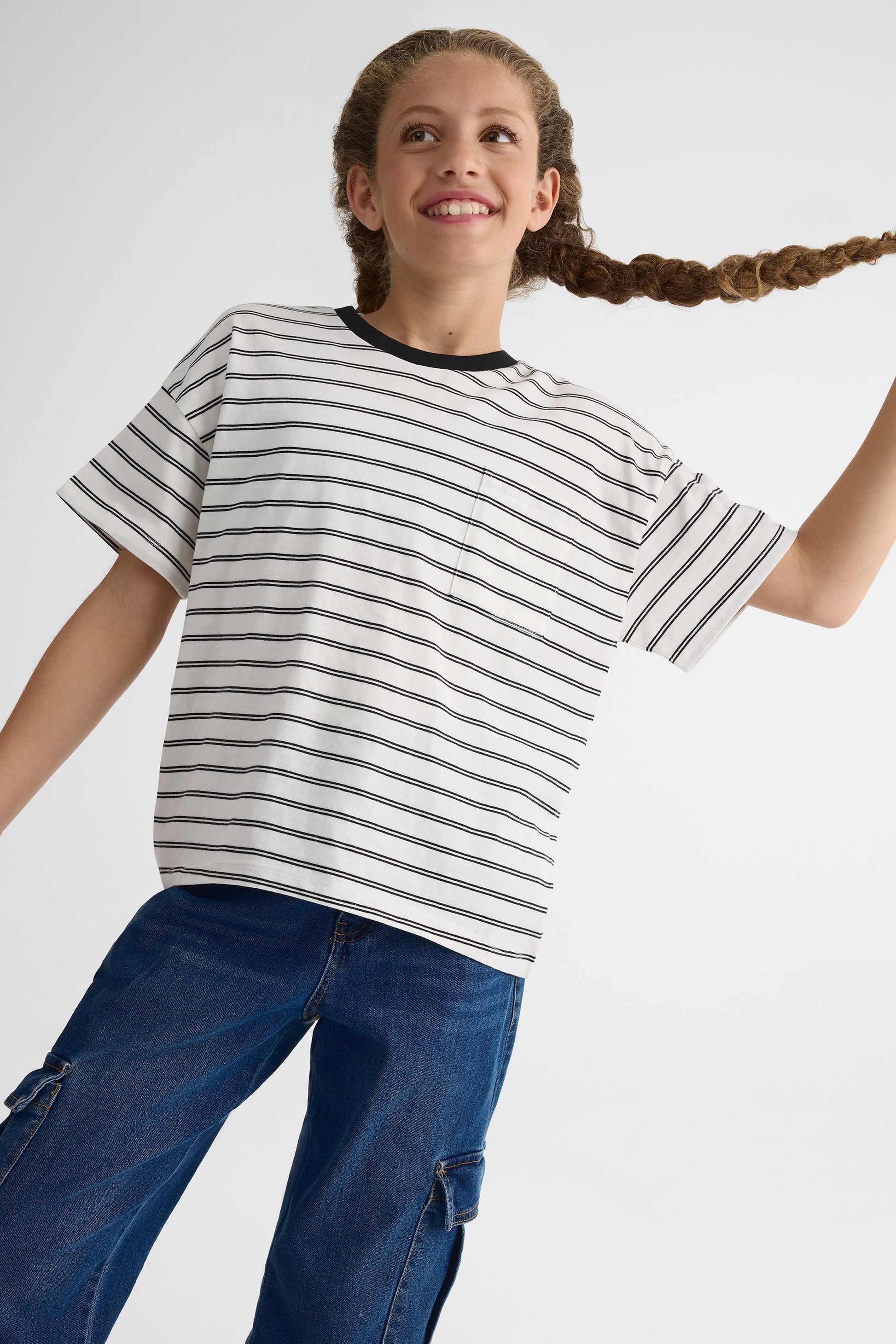 T-shirt rayé à manches courtes – Ado fille && BLANC MULTI