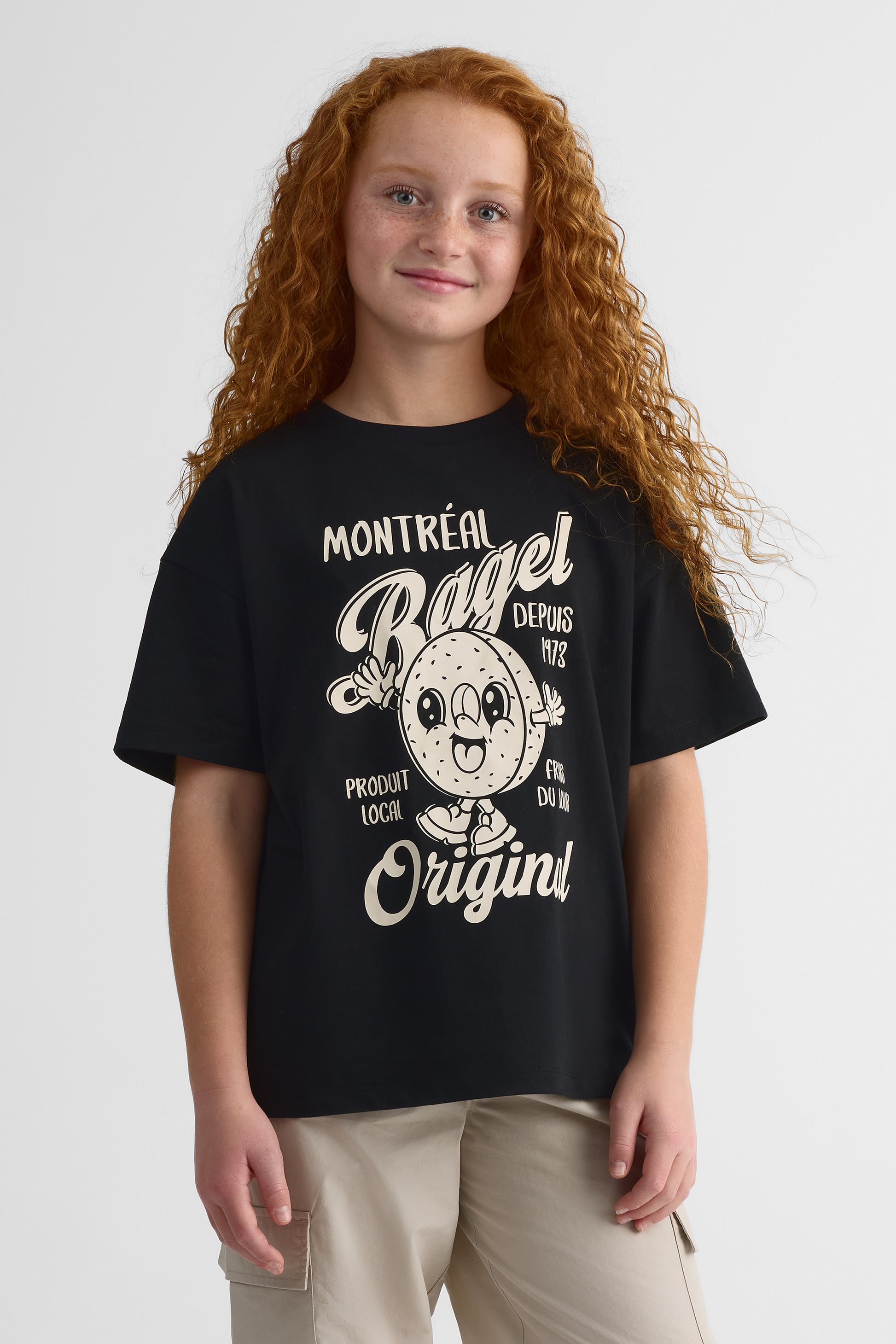 T-shirt graphique ample manches courtes – Ado fille && NOIR