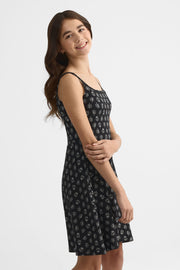 Robe imprimée à bretelles en stretch - Ado fille && NOIR
