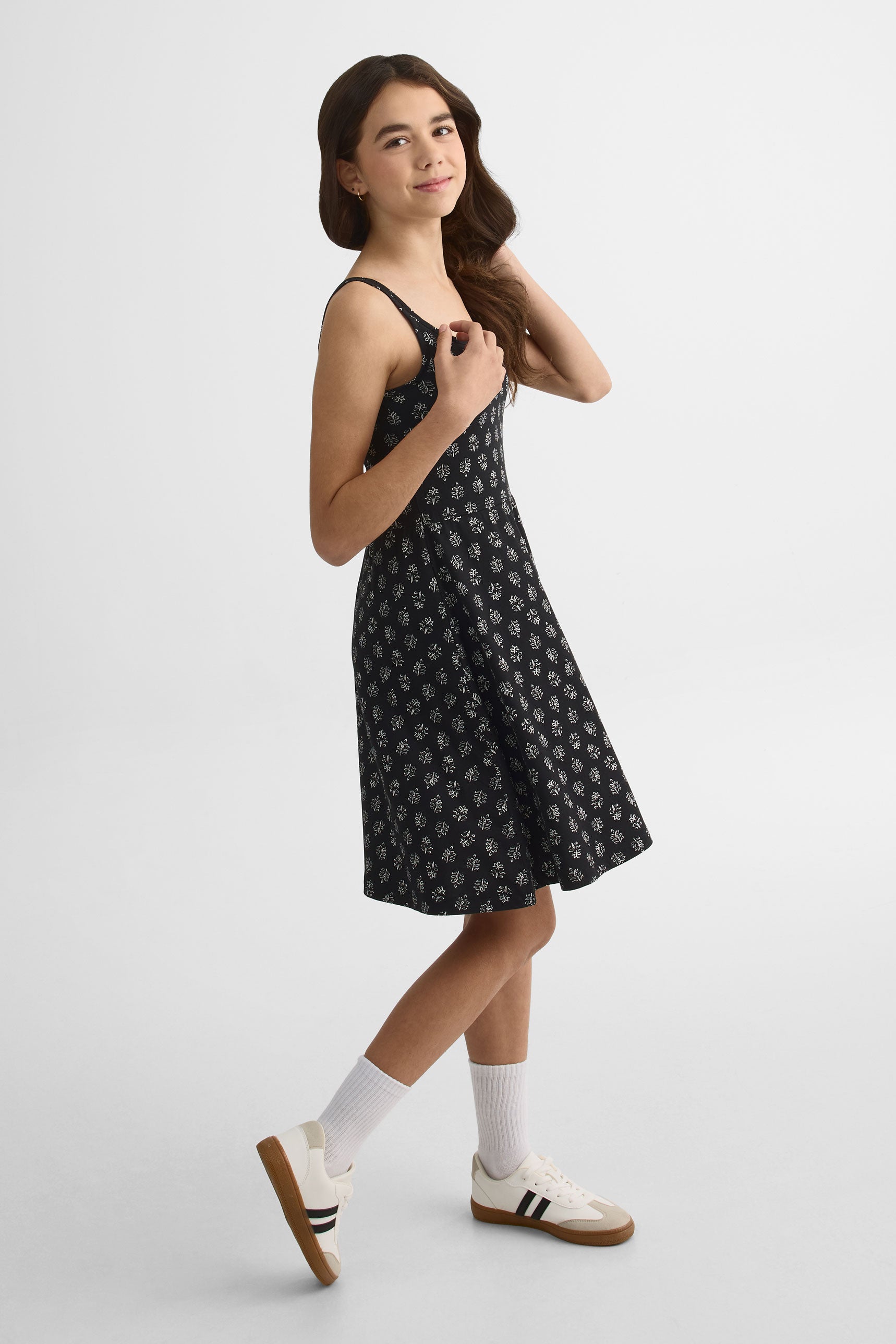 Robe imprimée à bretelles en stretch - Ado fille && NOIR