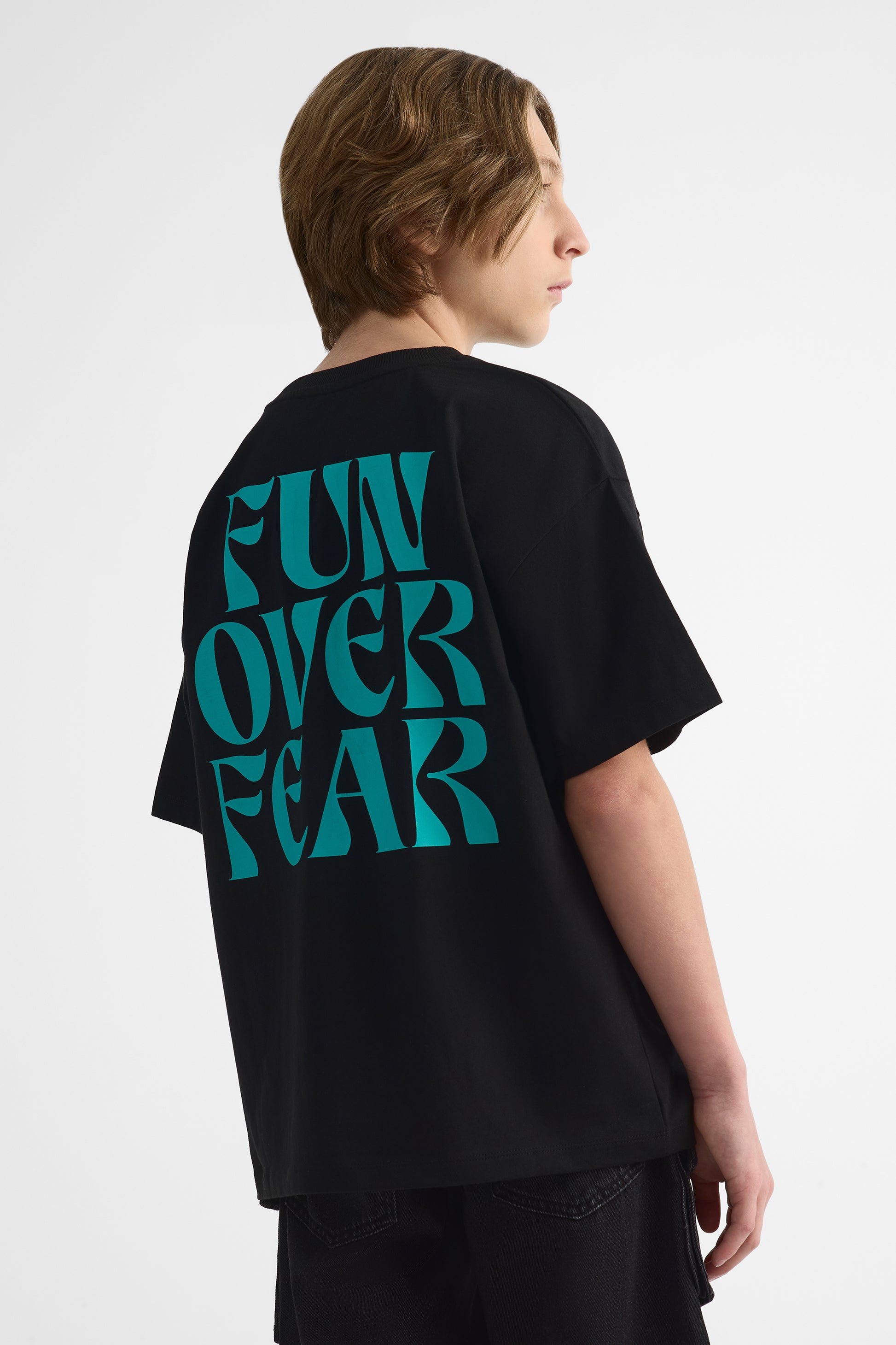 Chandail M/courtes oversize en coton - Ado garçon && NOIR