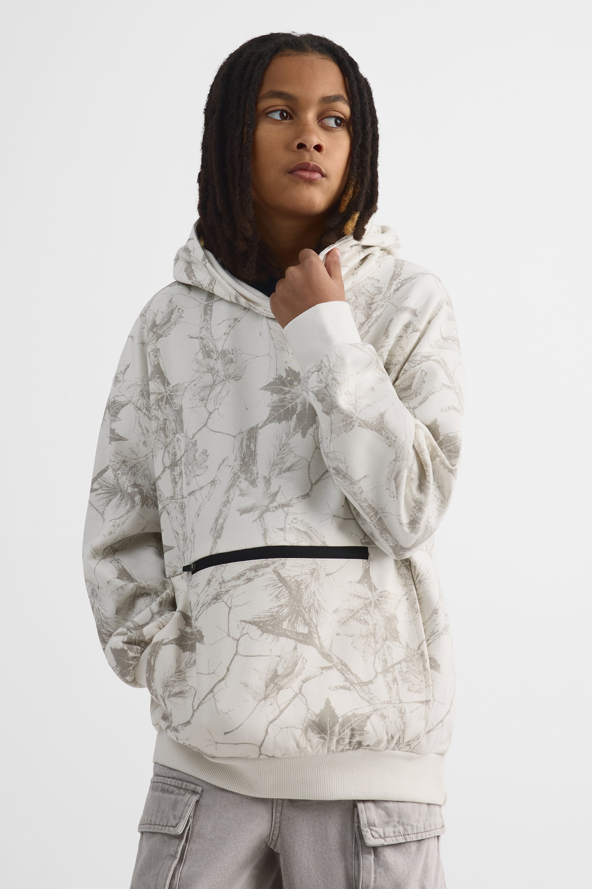 Chandail à capuchon oversize en coton - Ado garçon && GRIS MULTI