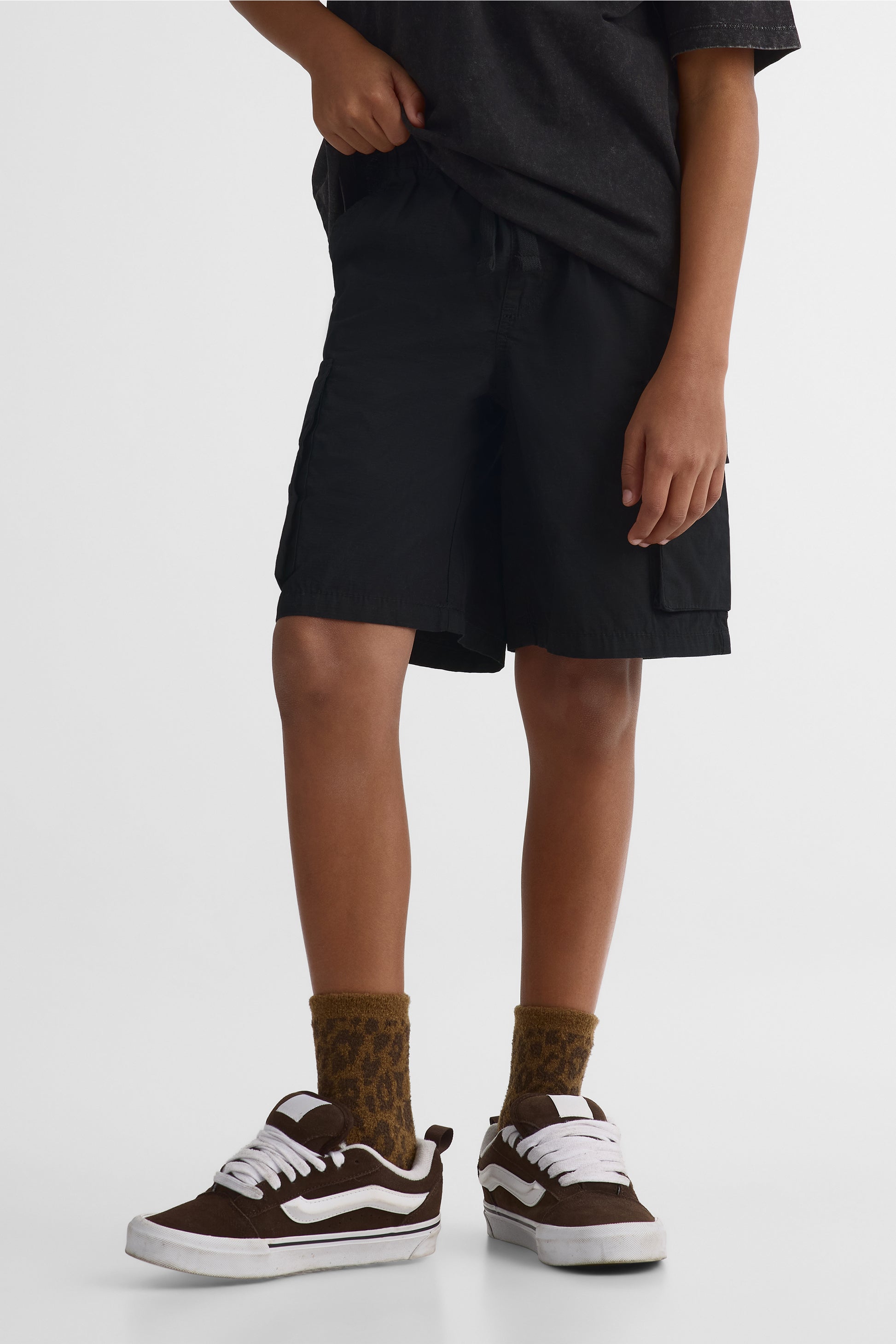 Bermuda élastique loose fit avec poches - Ado garçon && NOIR