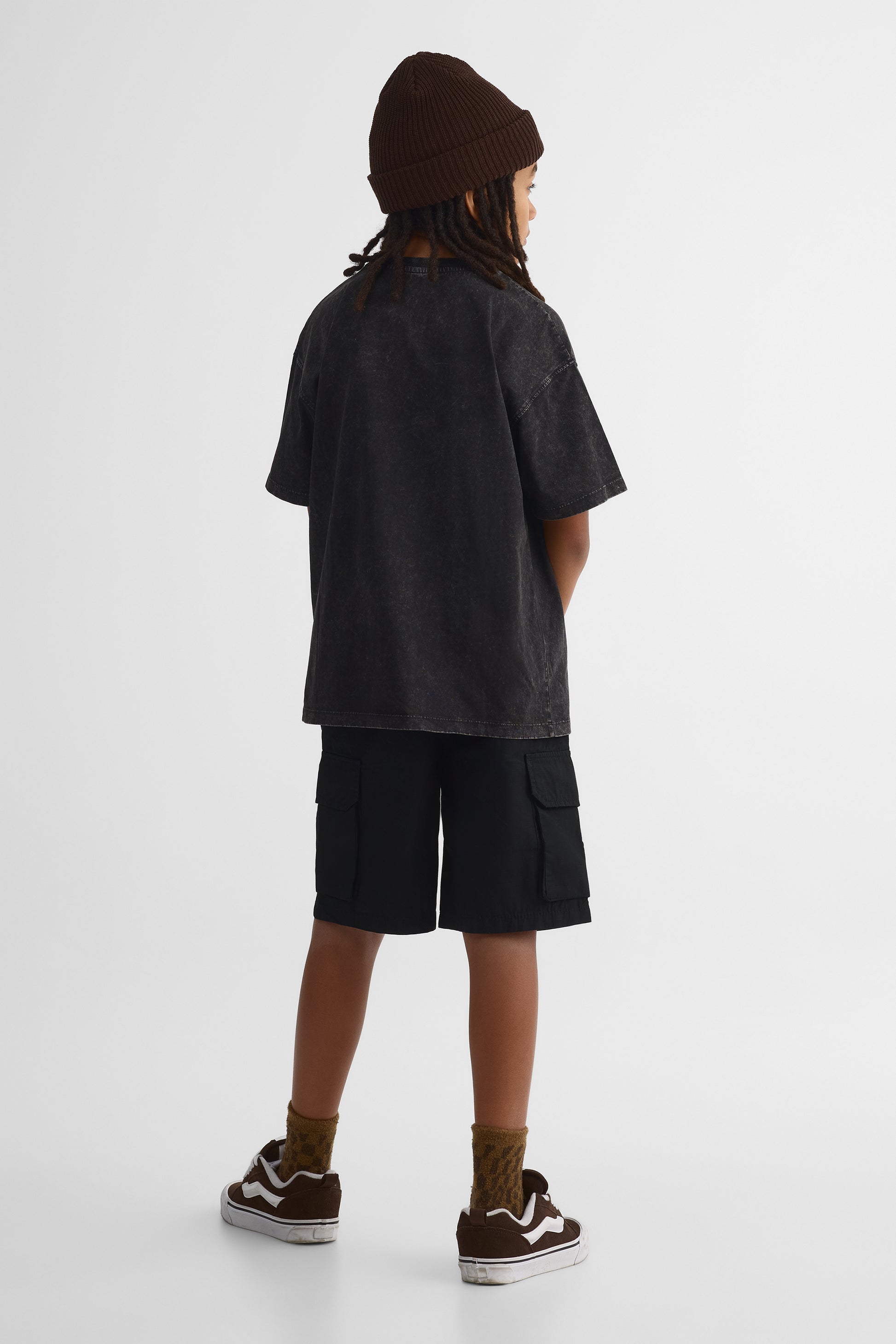 Bermuda élastique loose fit avec poches - Ado garçon && NOIR